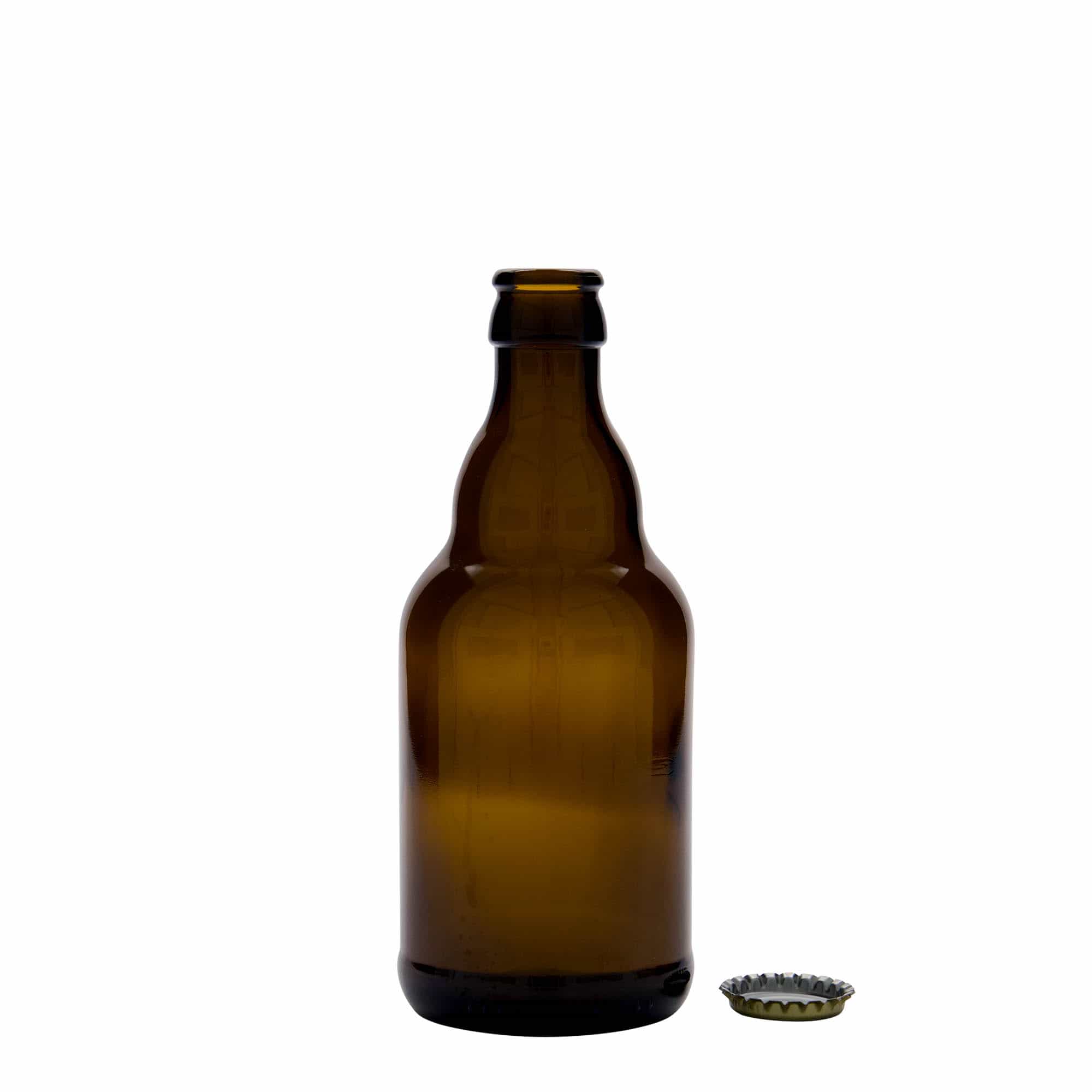 330 ml beer bottle ‘Steinie’, glass, brown, opening: crown cap