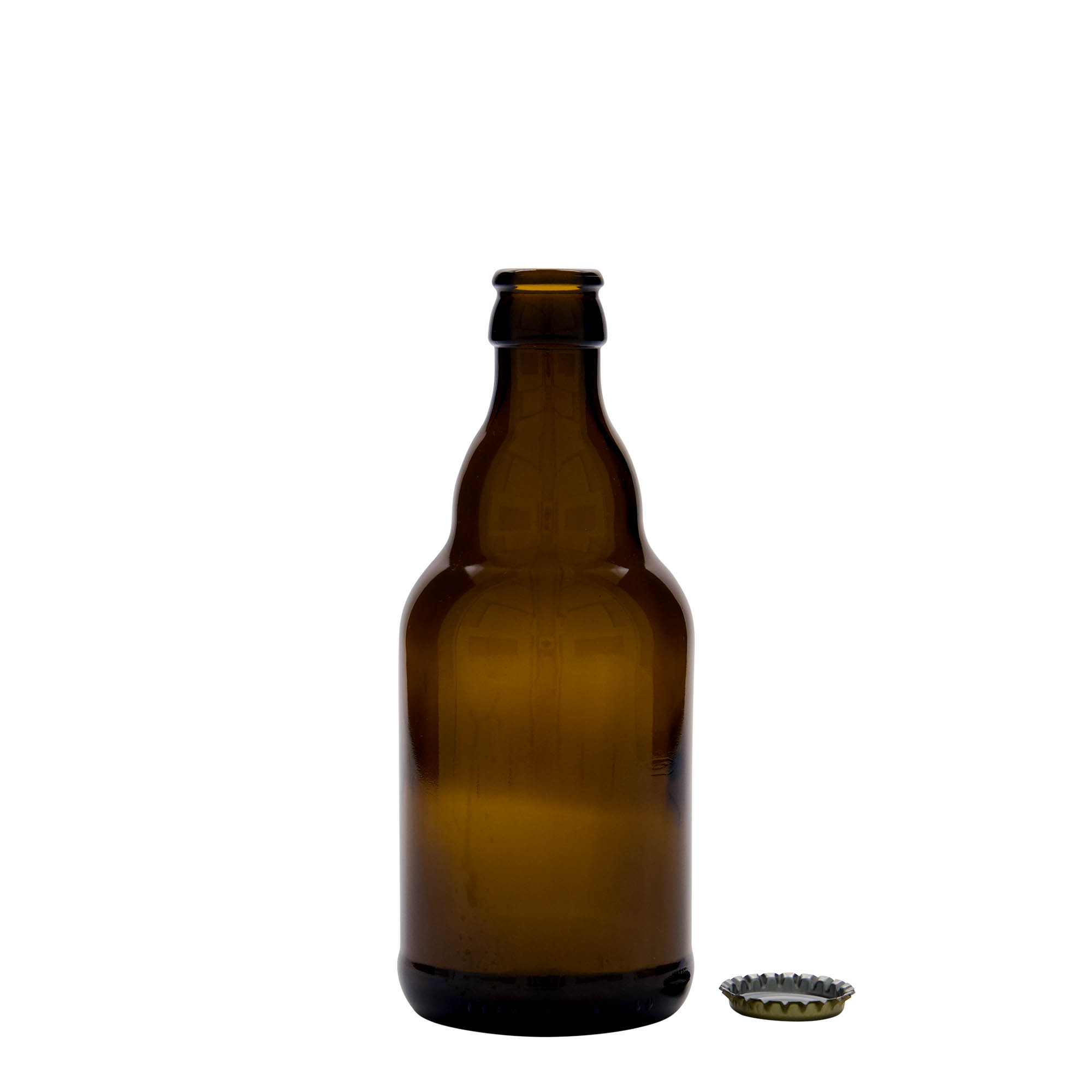 330 ml beer bottle ‘Steinie’, glass, brown, opening: crown cap