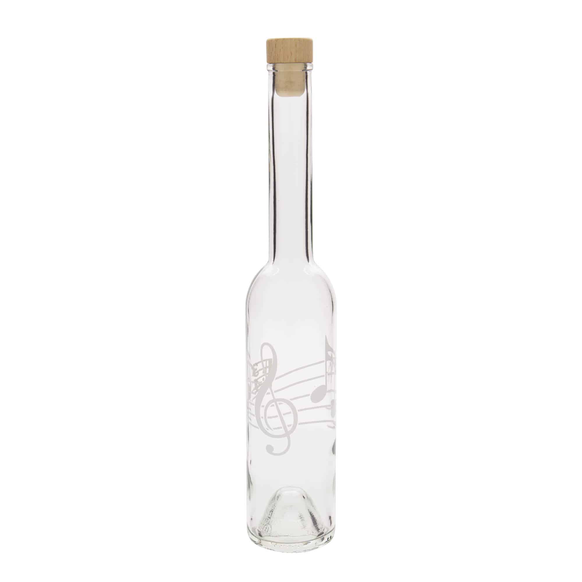 350 ml glass bottle 'Opera', motif: musical notes, opening: cork