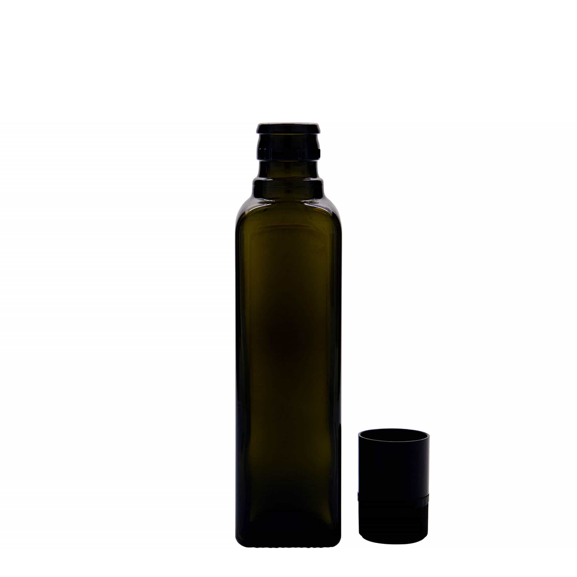 250 ml vinegar/oil bottle ‘Quadra’, glass, square, antique green, opening: DOP