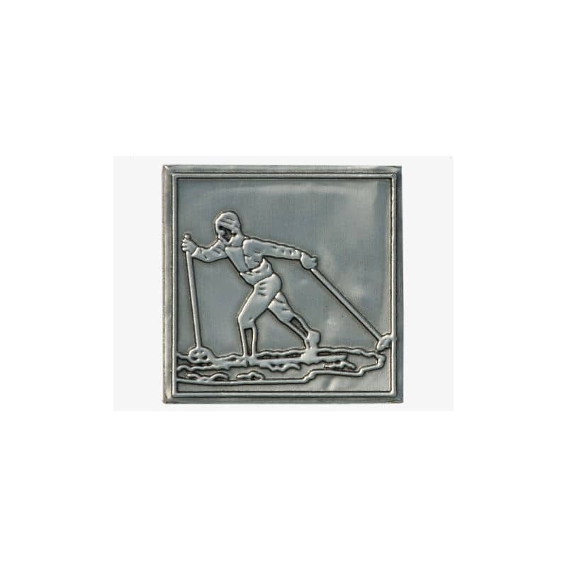 Pewter tag 'Cross-country Skier', square, metal, silver