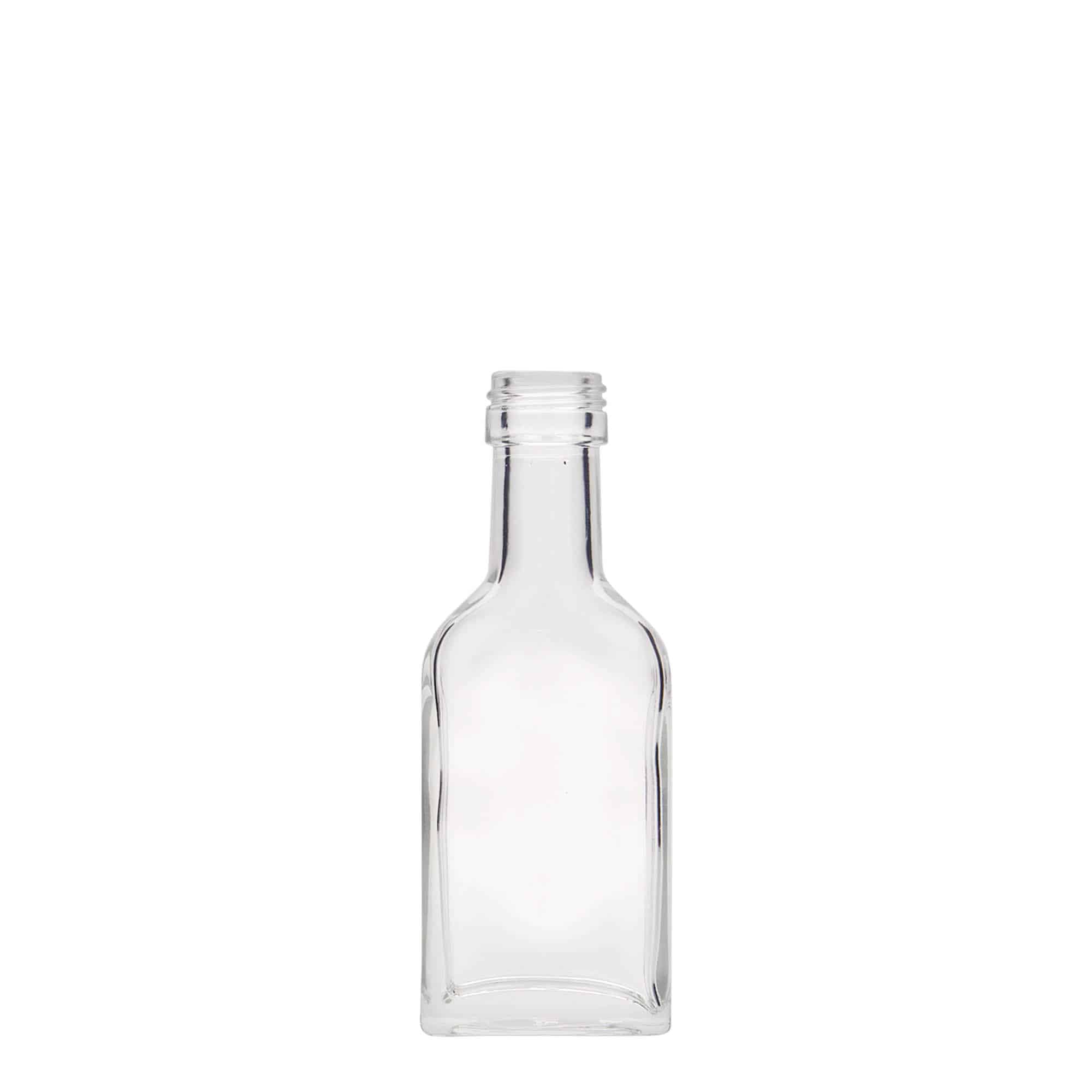 40 ml long neck pocket flask bottle, rectangular, glass, closure: PP 22