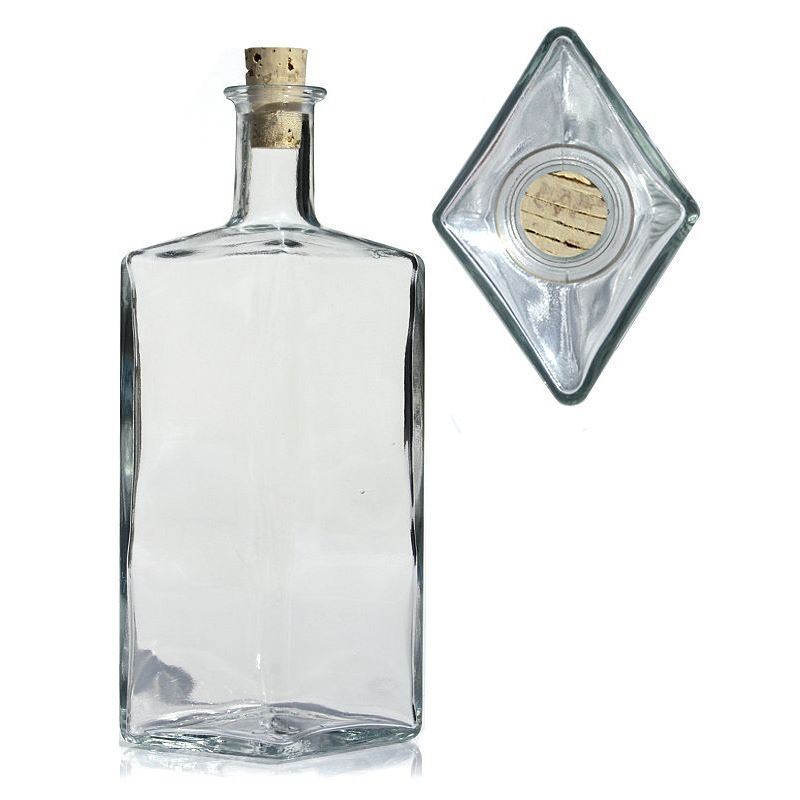 500 ml glass bottle 'Riva', diamond-shaped, opening: cork 500 ml glass bottle 'Riva', diamond-shaped, opening: cork