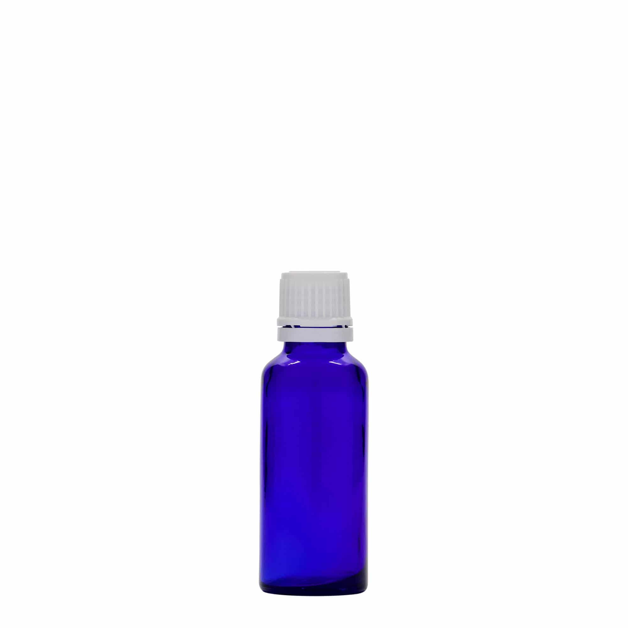30 ml medicine bottle, glass, royal blue, opening: DIN 18