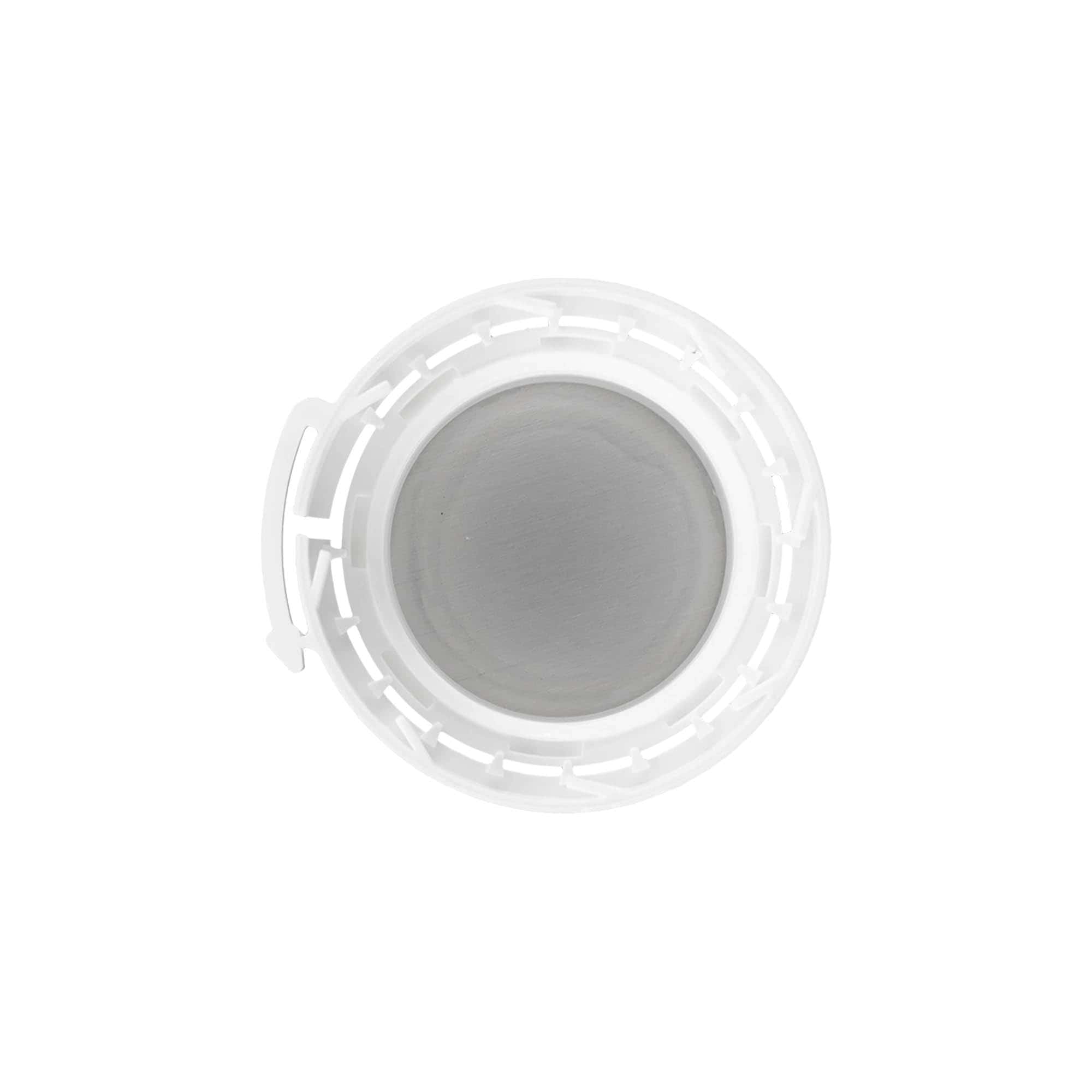 Screw cap aluminium bottle, PP plastic, white, for opening: DIN 32