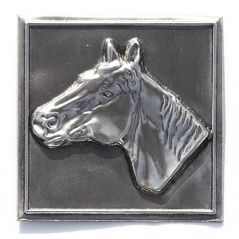 Pewter tag 'Horse', square, metal, silver
