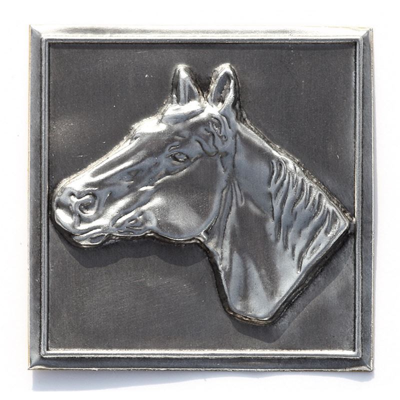 Tin label 'Horse', square, metal, silver Tin label 'Horse', square, metal, silver