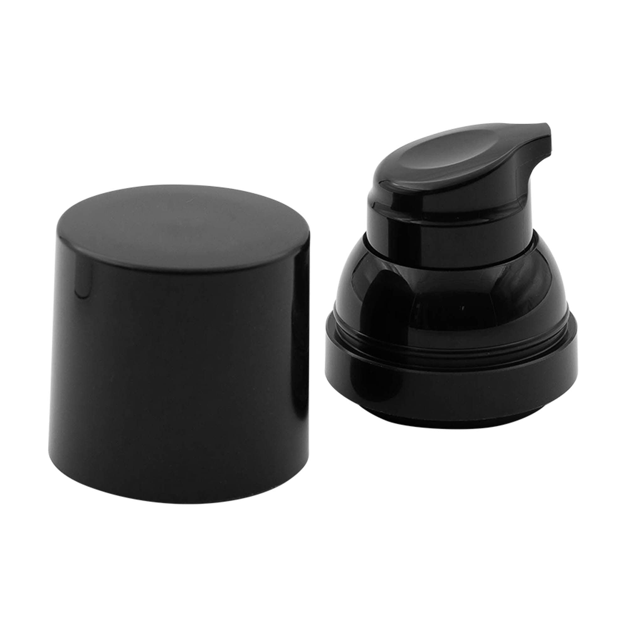 Airless dispenser pump head "Mezzo", type D, black PP plastic with black cap