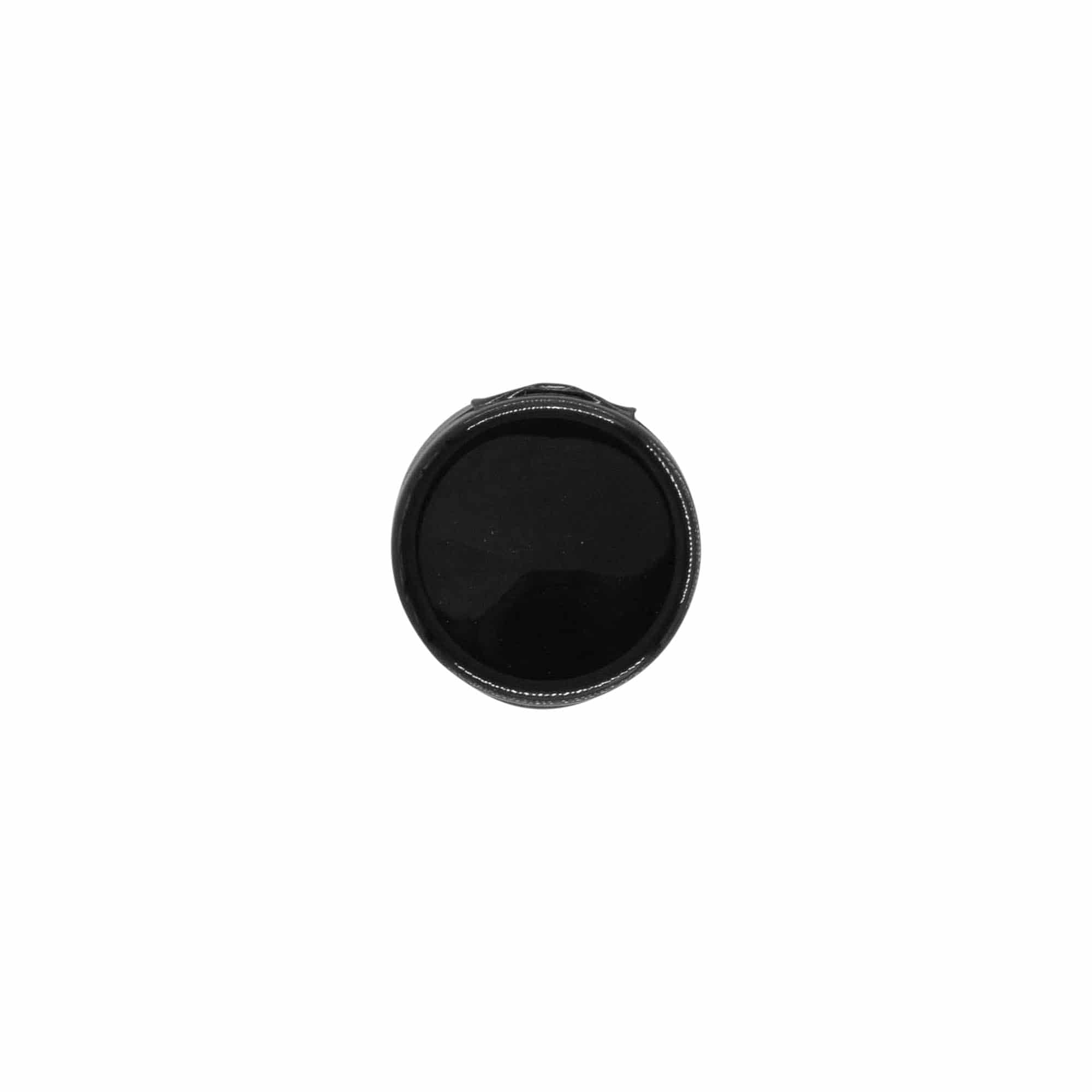 Screw cap with hinged flap, PP plastic, black, for opening: 20/410