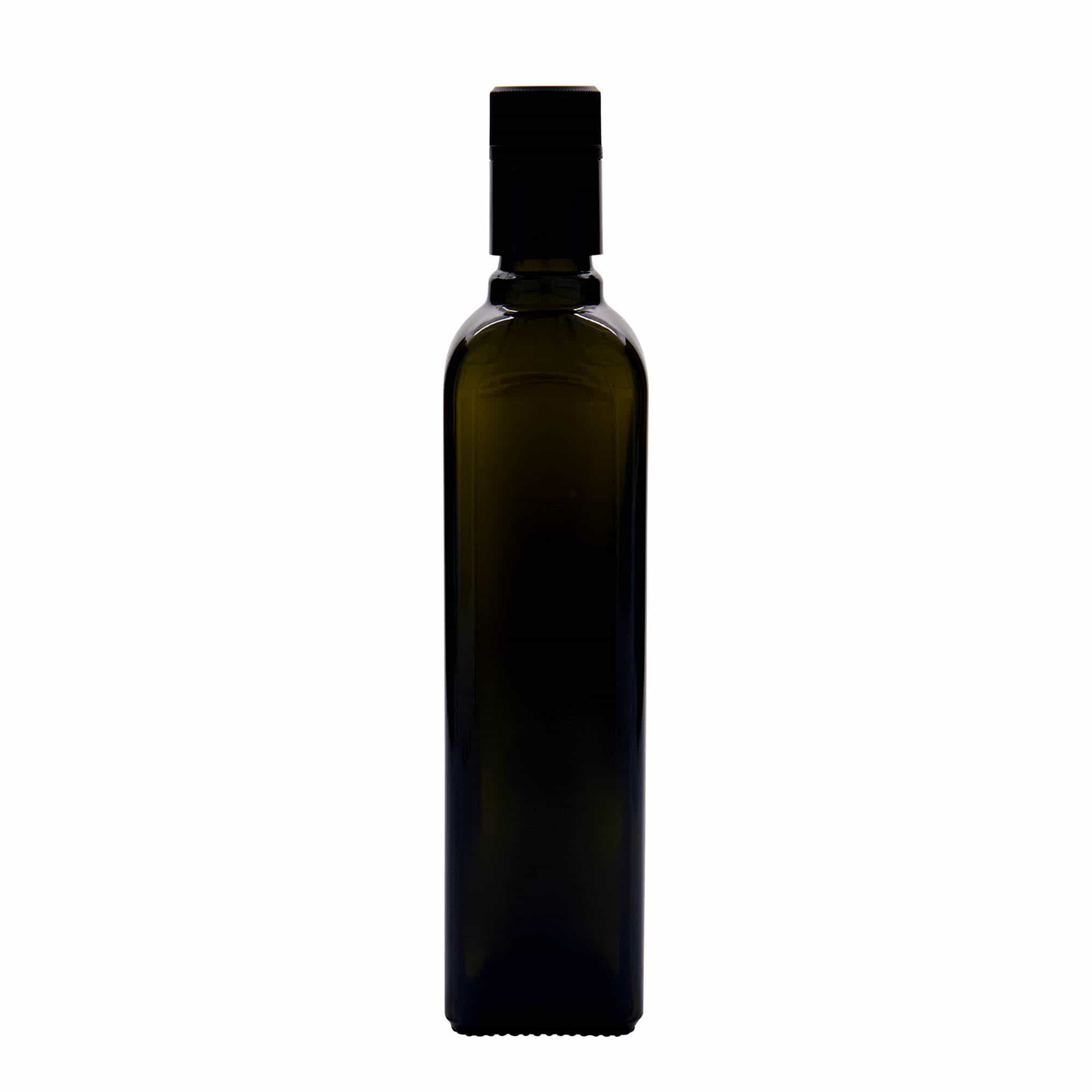500 ml vinegar/oil bottle 'Quadra', glass, square, antique green, opening: DOP