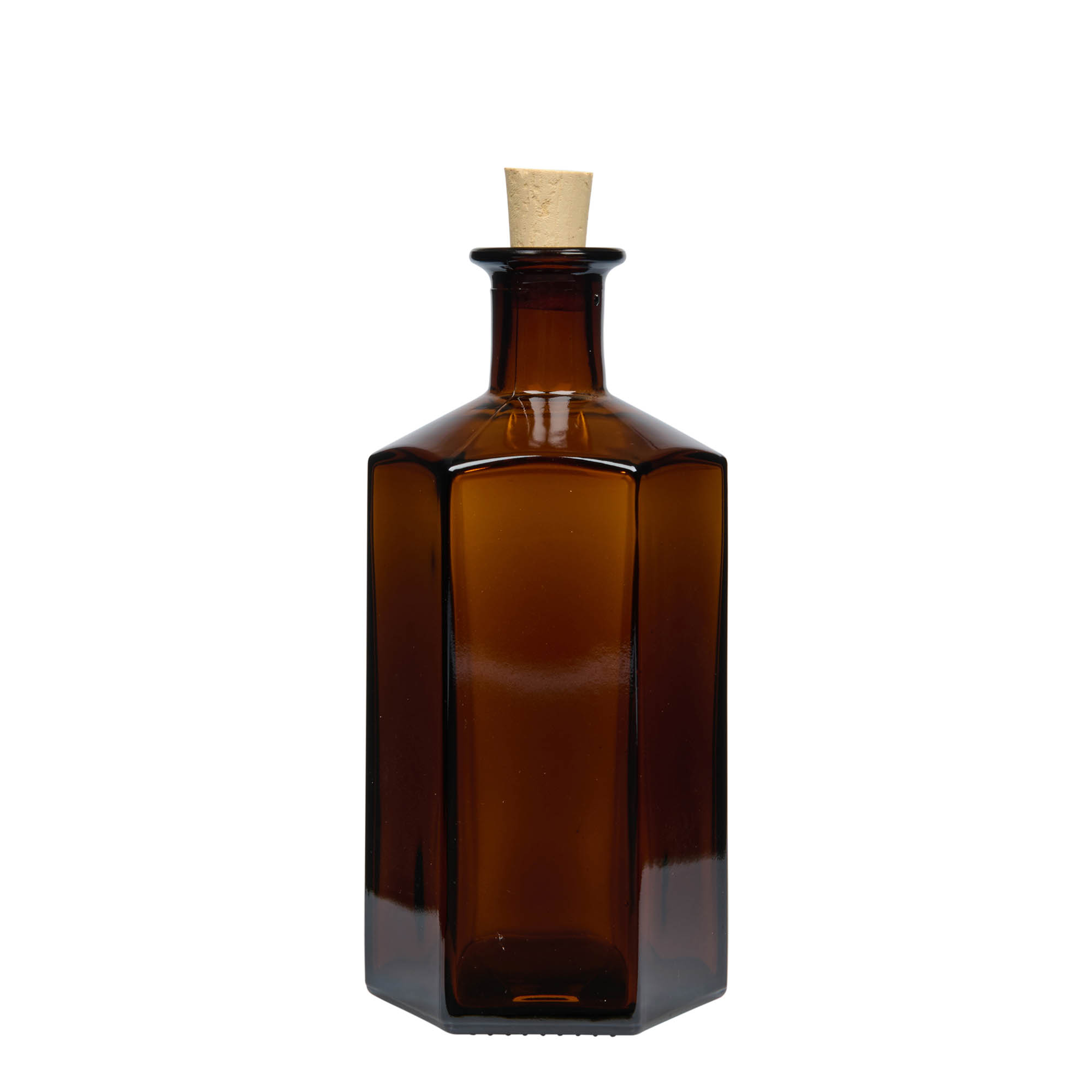 500 ml glass bottle apothecary 'Jimmy', hexagonal, brown, opening: cork 500 ml glass bottle apothecary 'Jimmy', hexagonal, brown, opening: cork