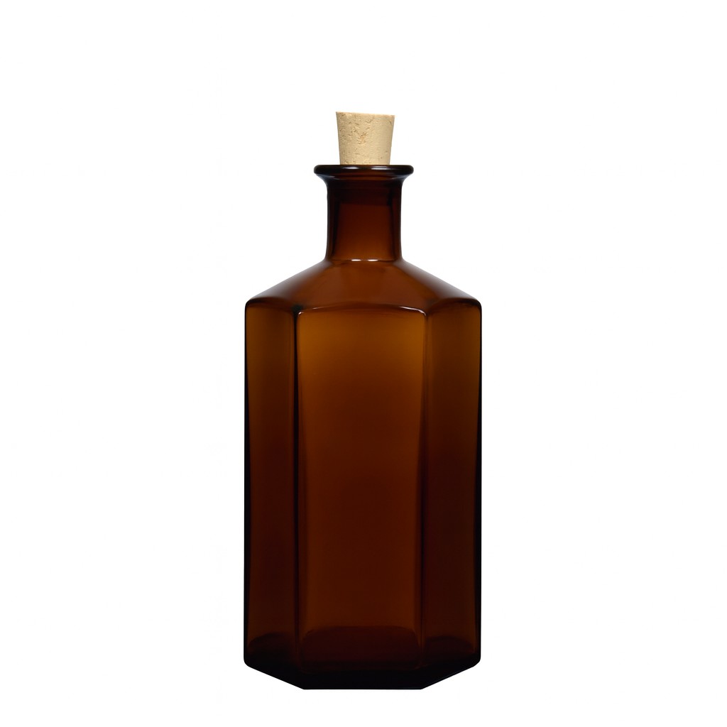 500 ml glass bottle apothecary 'Jimmy', hexagonal, brown, opening: cork