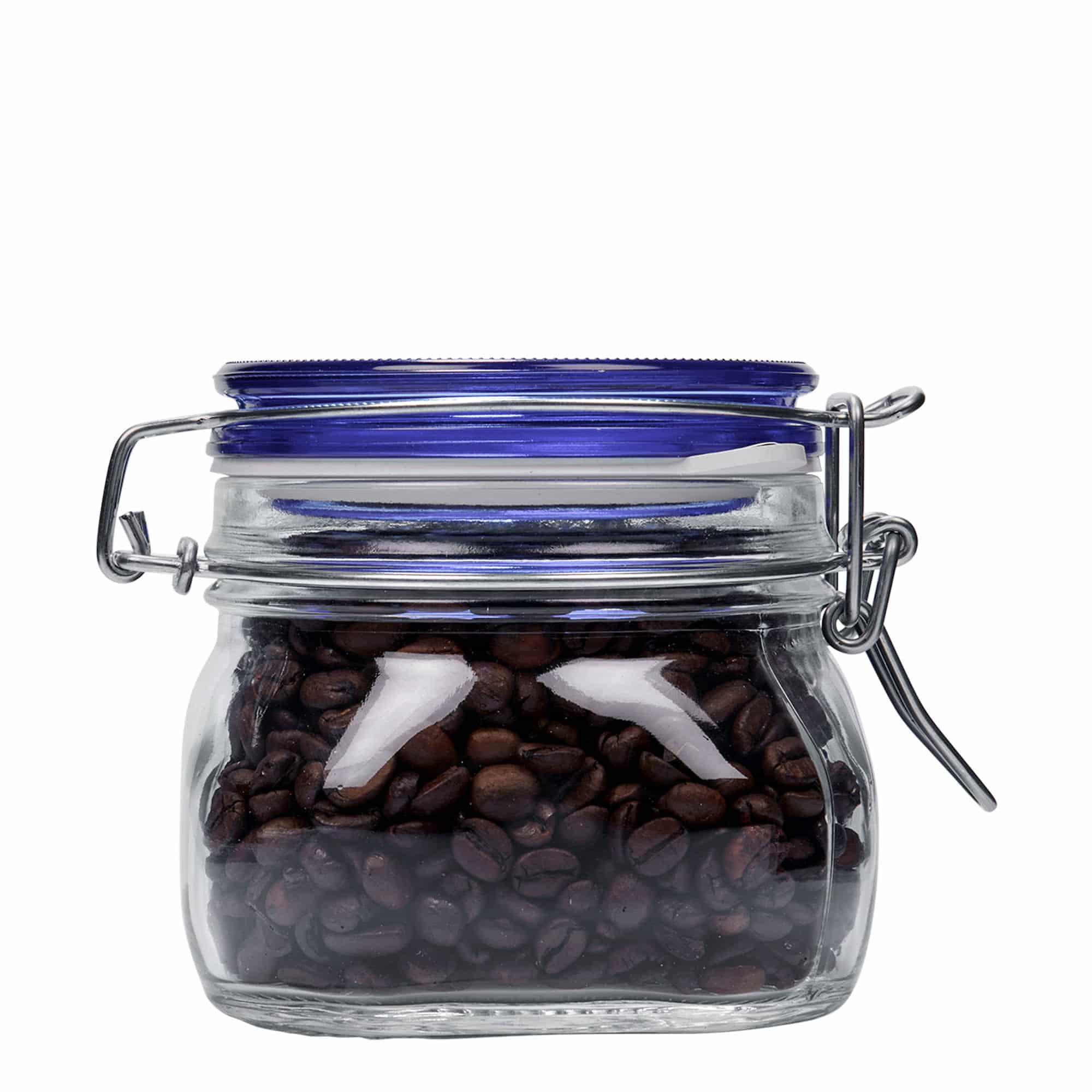 500 ml wire bail jar 'Fido' Blue Top, square, opening: wire bail closure