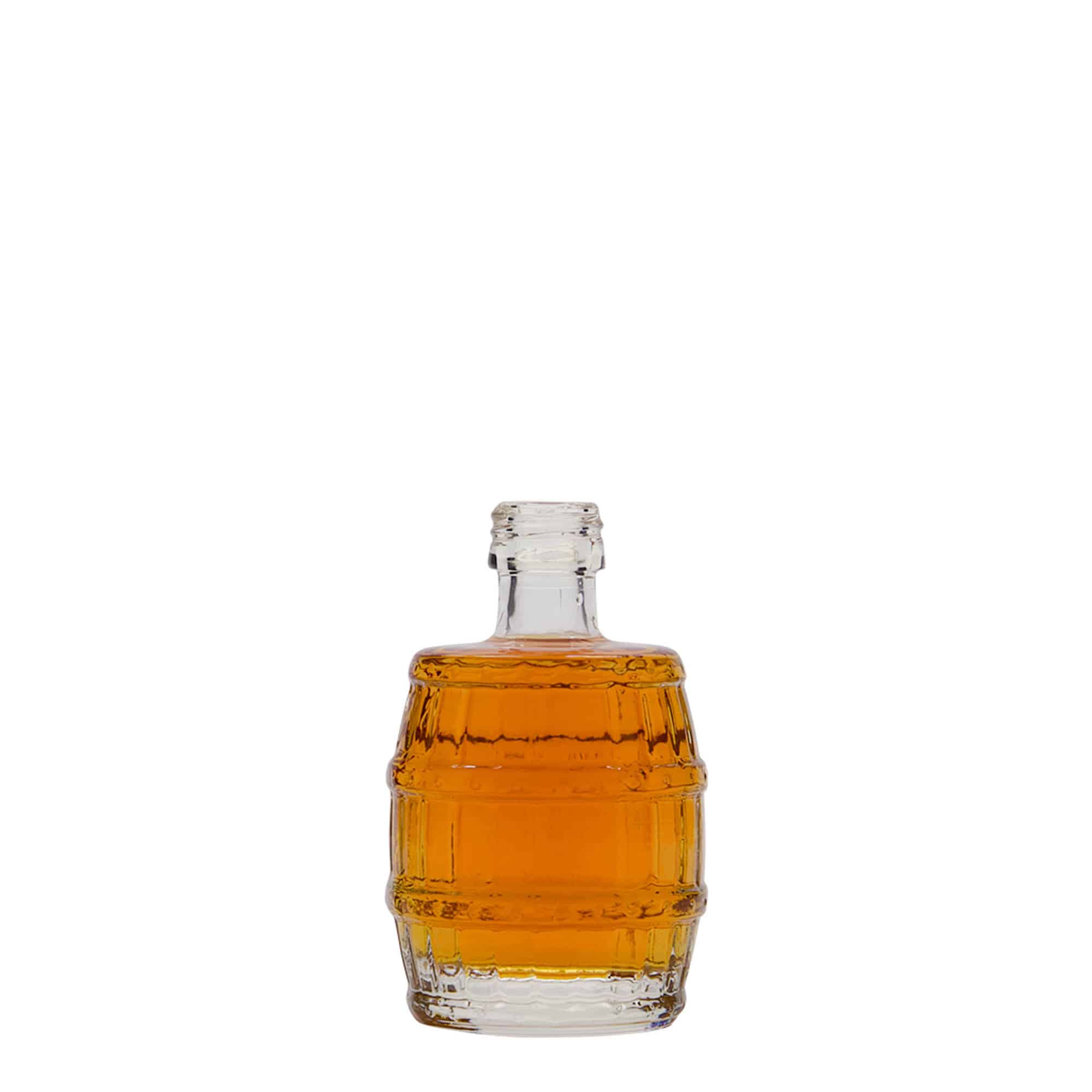 50 ml glass bottle 'barrel', opening: PP 18 50 ml glass bottle 'barrel', opening: PP 18
