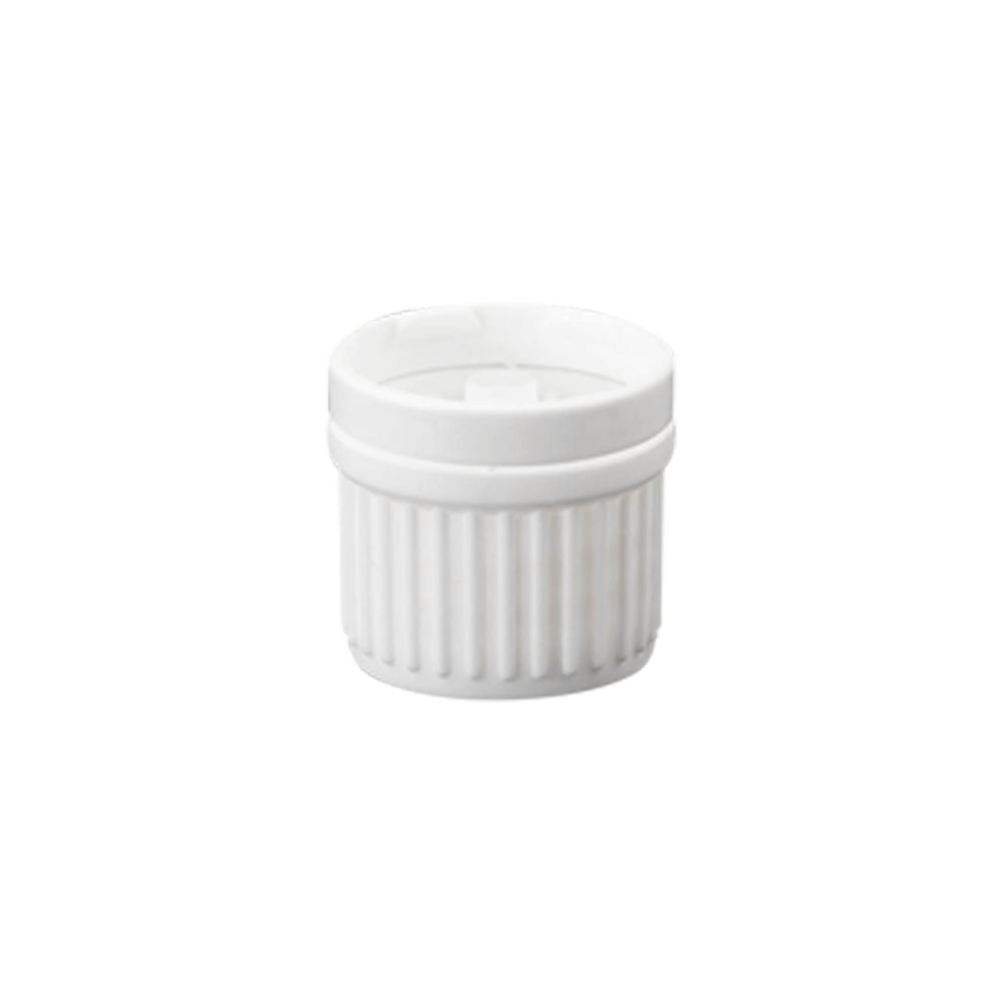 Screw cap with drip insert, PE plastic, white, for opening: DIN 18 Screw cap with drip insert, PE plastic, white, for opening: DIN 18