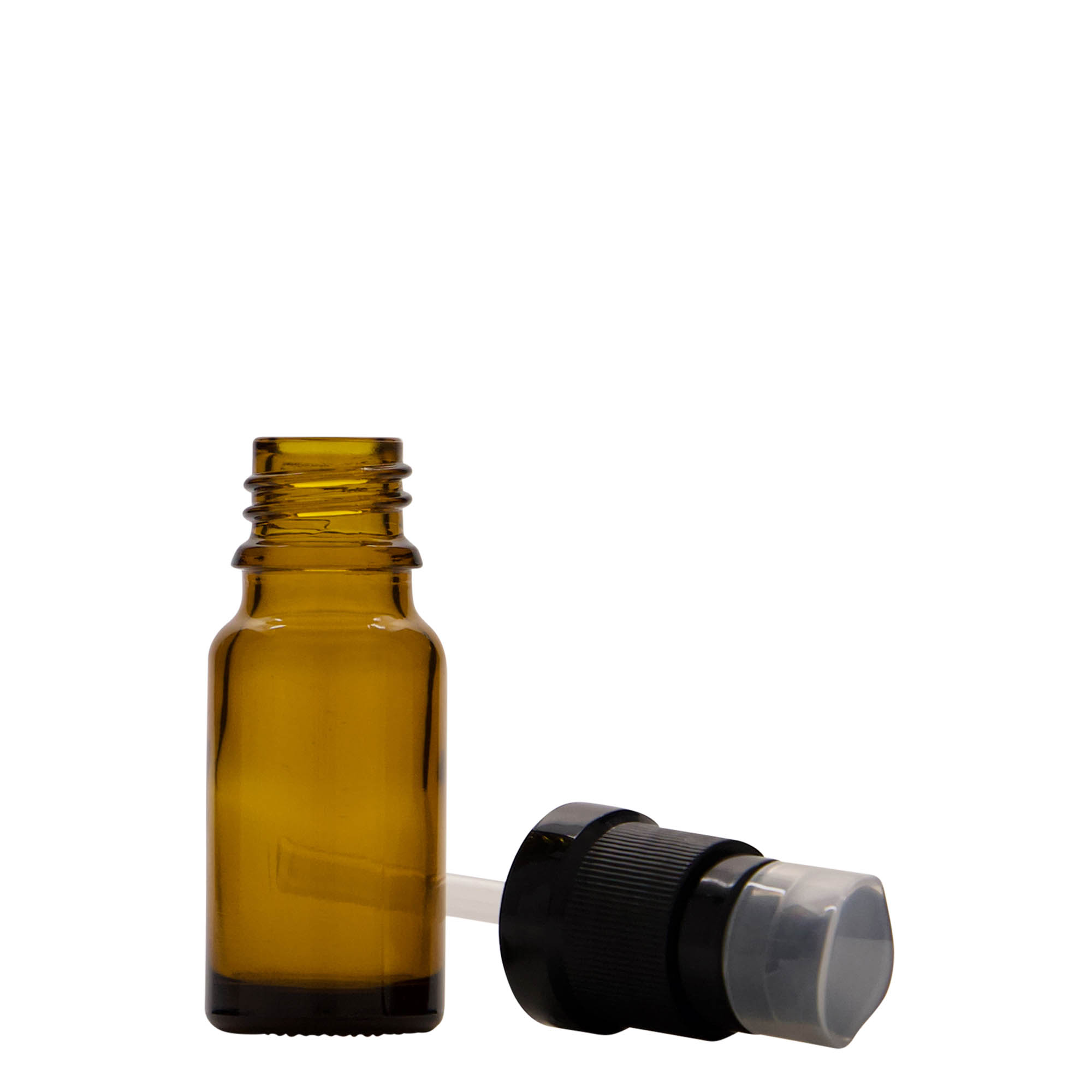 10 ml medicine bottle with lotion pump, glass, brown, opening: DIN 18 10 ml medicine bottle with lotion pump, glass, brown, opening: DIN 18