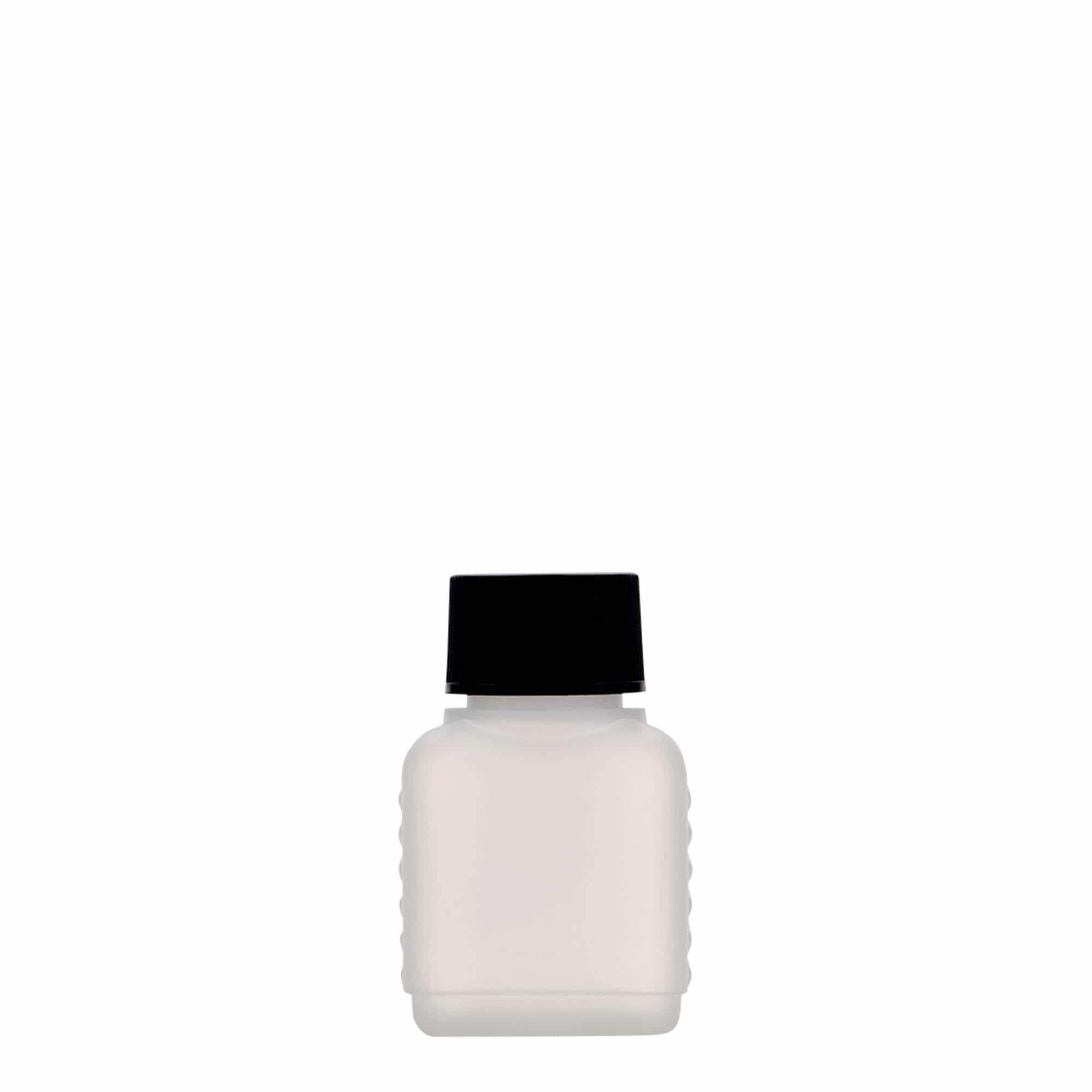 50 ml canister bottle, rectangular, HDPE plastic, natural, opening: DIN 25