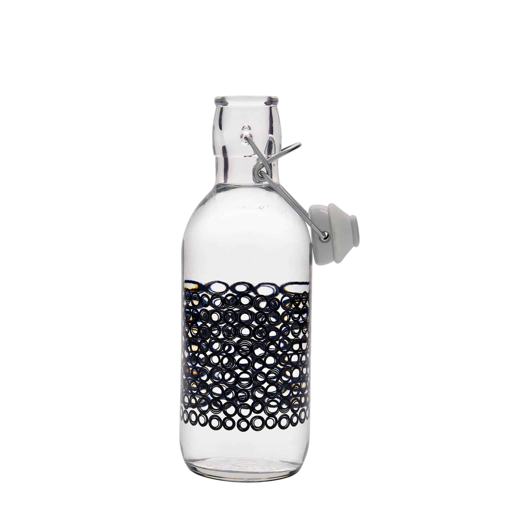 500 ml glass bottle 'Emilia', design: Circola nero, opening: swing top closure