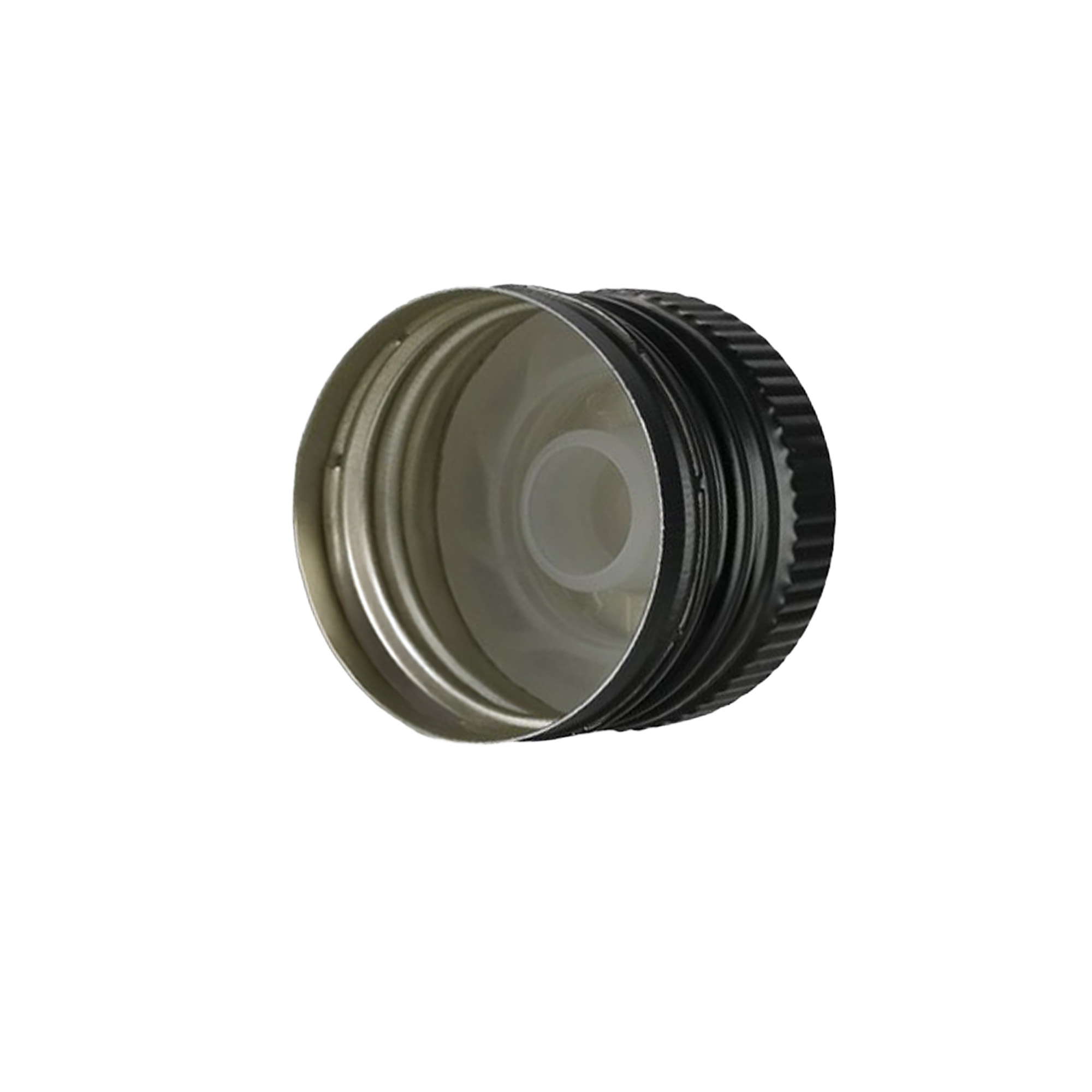 Screw cap with pouring insert, metal-plastic, black, for opening: PP 31.5