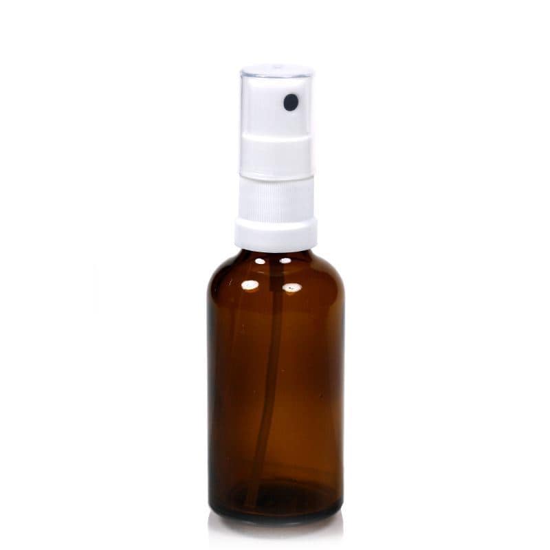 50 ml medicine spray bottle, glass, brown, closure: DIN 18