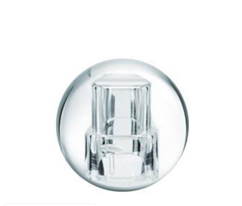 Spherical snap-on cap for perfume bottle, Surlyn plastic, clear