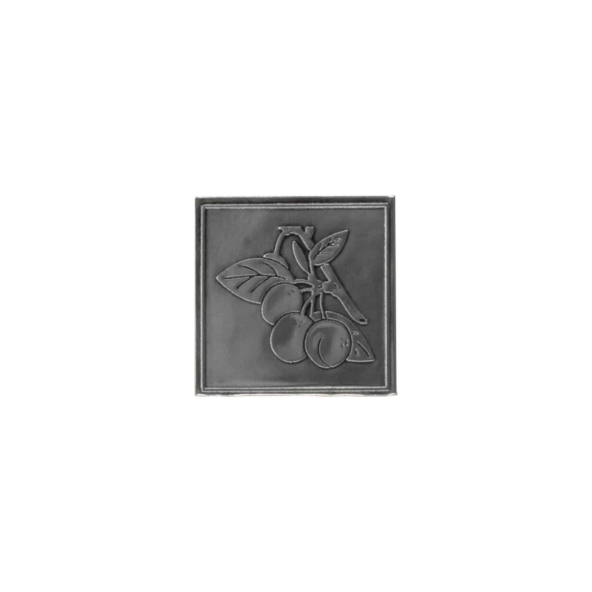 Tin label ‘Mirabelle’, square, metal, silver