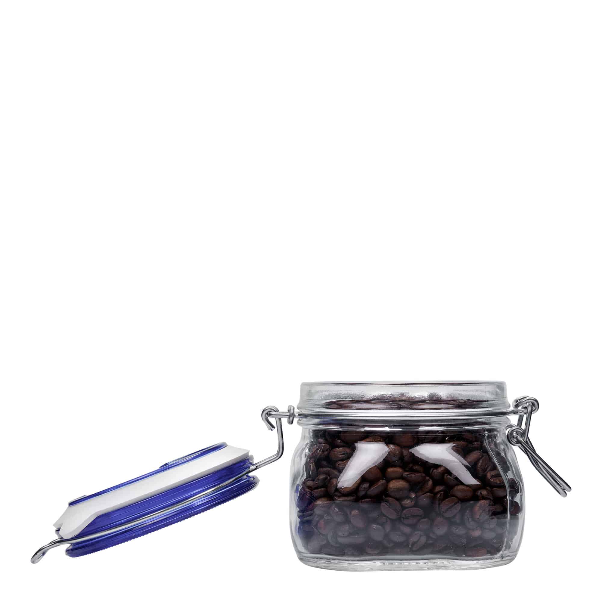 500 ml wire bail jar 'Fido' Blue Top, square, opening: wire bail closure