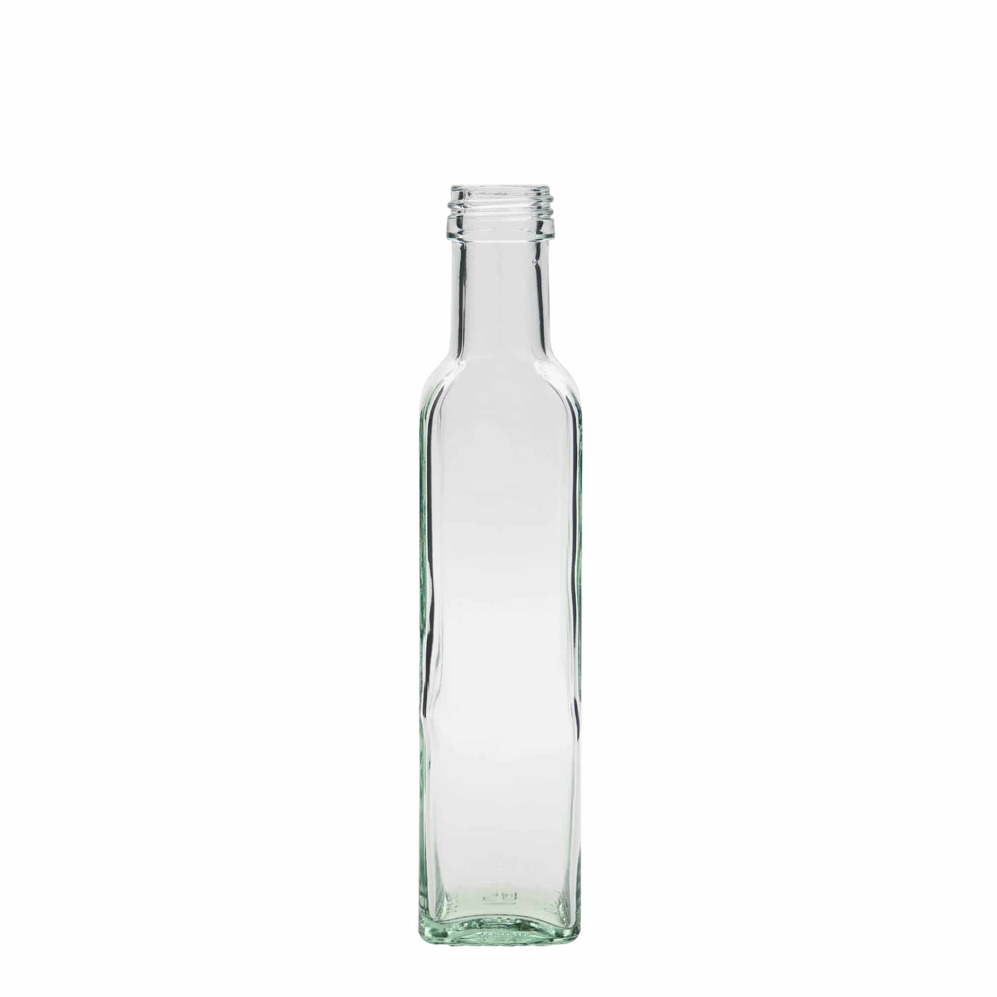 250 ml glass bottle 'Marasca', square, opening: PP 31.5