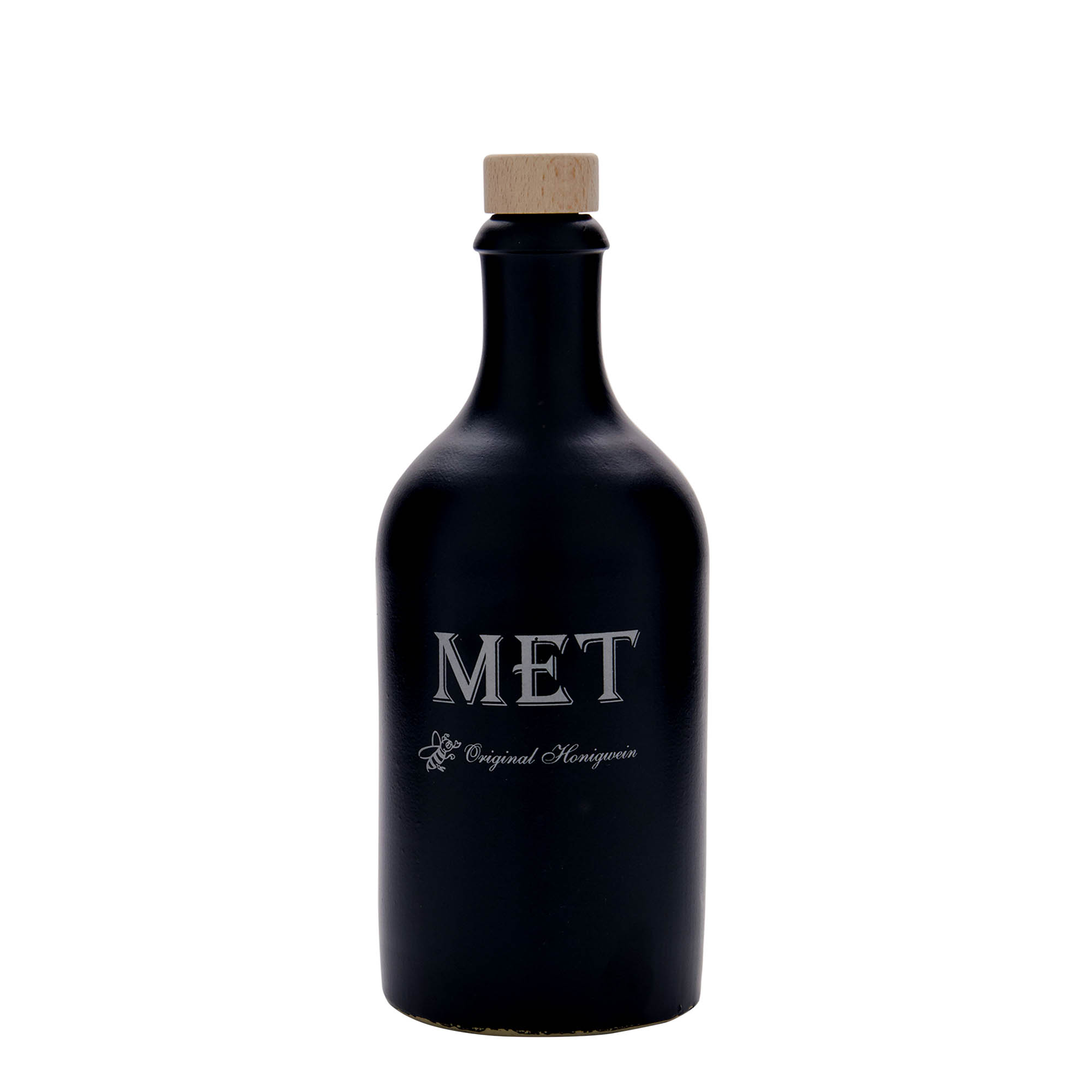 500 ml clay jug, motif: mead, stoneware, black, opening: cork