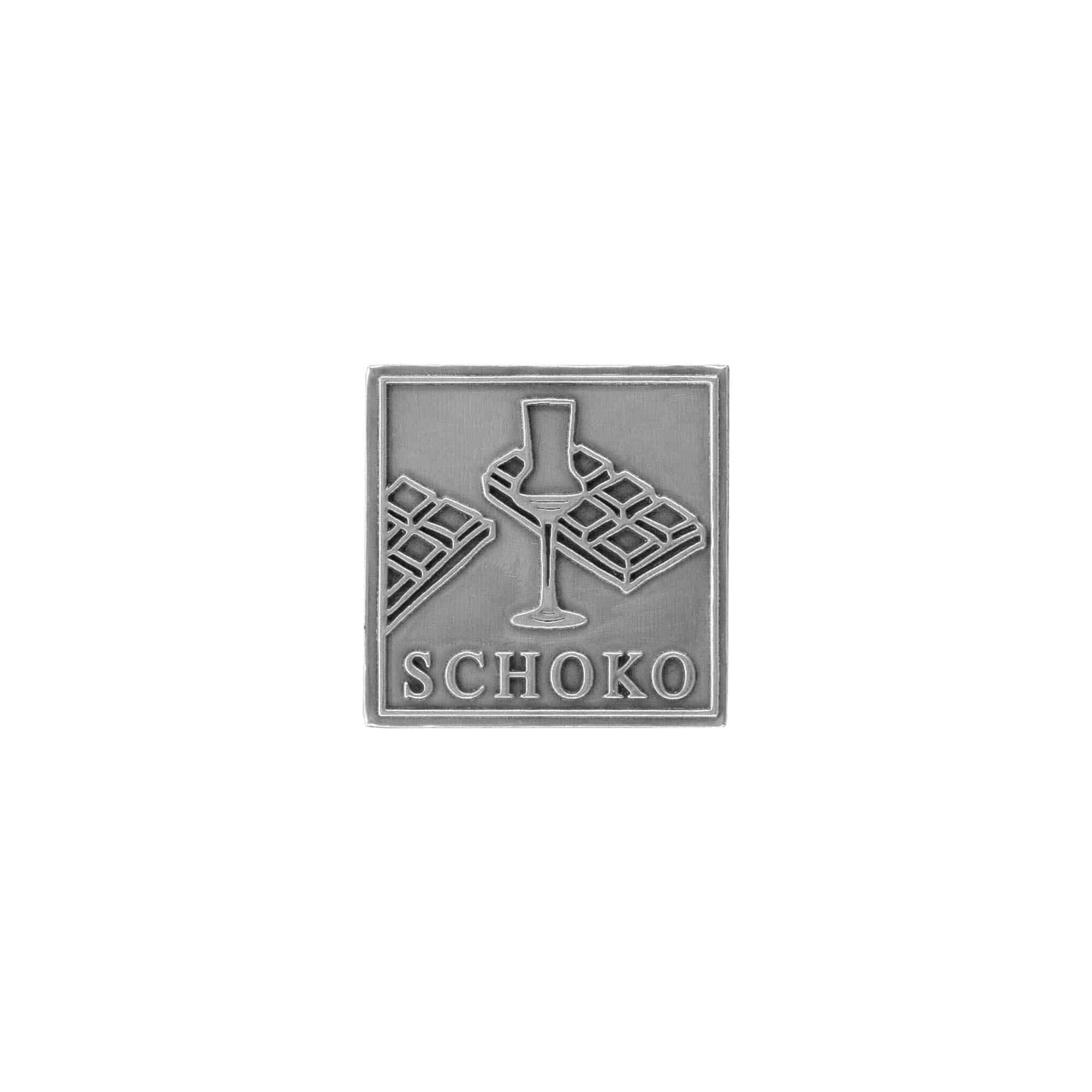 Tin label ‘Chocolate’, square, metal, silver