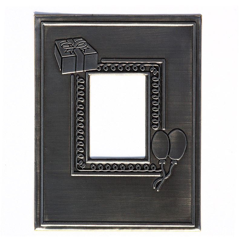 Pewter tag 'Photo', rectangular, metal, silver