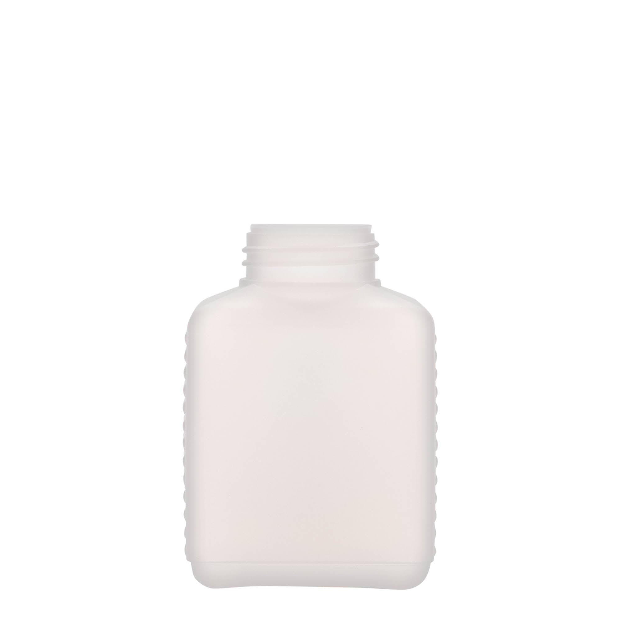 250 ml wide-neck bottle, rectangular, HDPE plastic, natural, opening: DIN 40 EPE 250 ml wide-neck bottle, rectangular, HDPE plastic, natural, opening: DIN 40 EPE