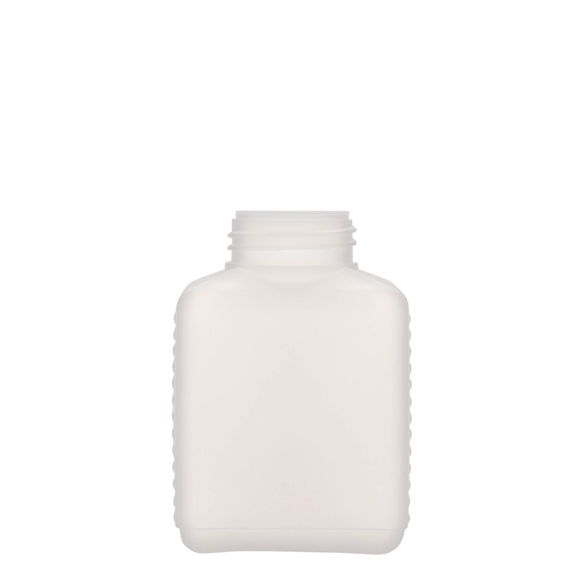 250 ml wide-neck bottle, rectangular, HDPE plastic, natural, opening: DIN 40 EPE
