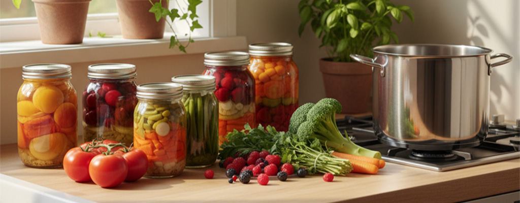 botulism Person holds a jar of pickled vegetables in his left hand and points to the contents with his right index finger