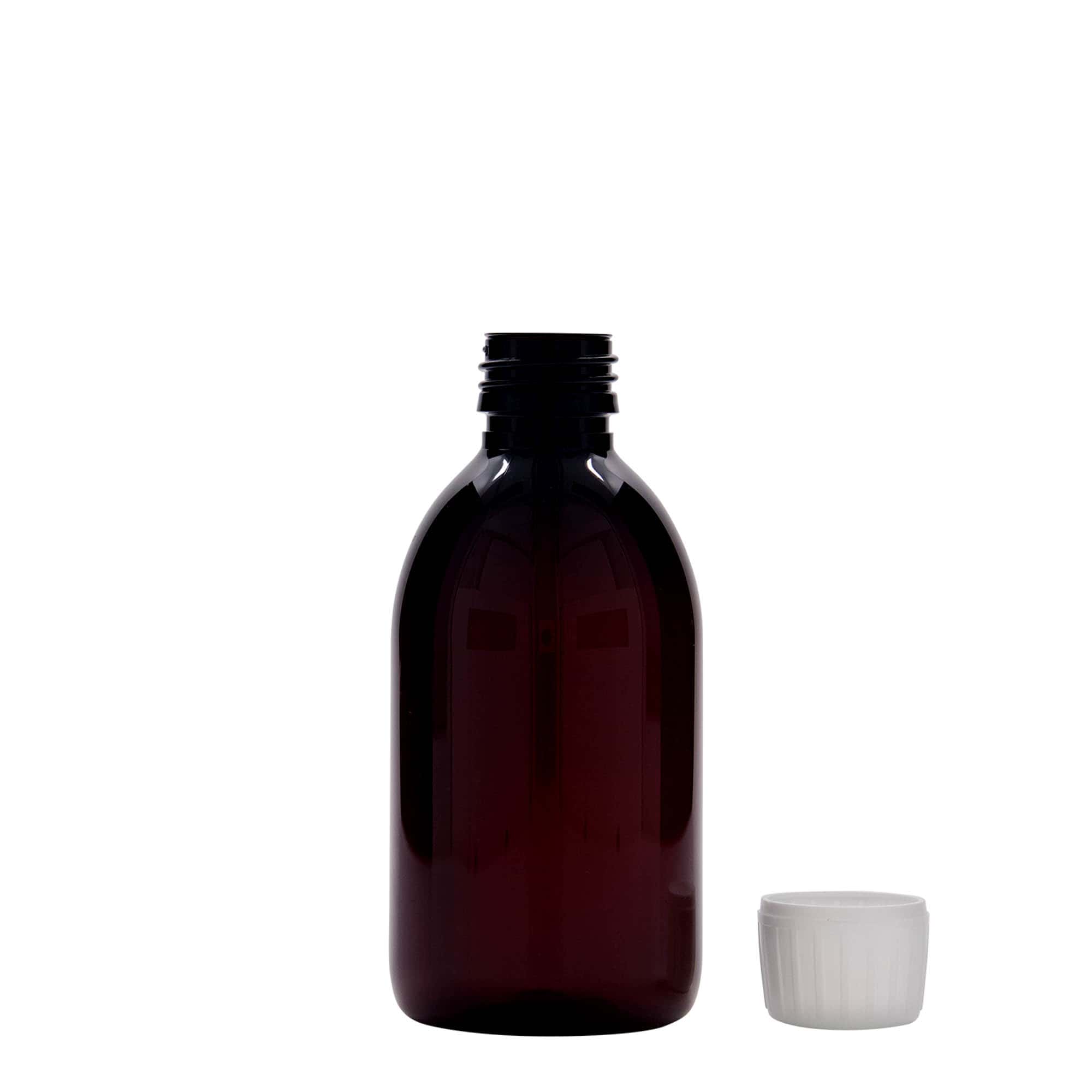 250 ml PET medical bottle, brown, plastic, opening: PP 28