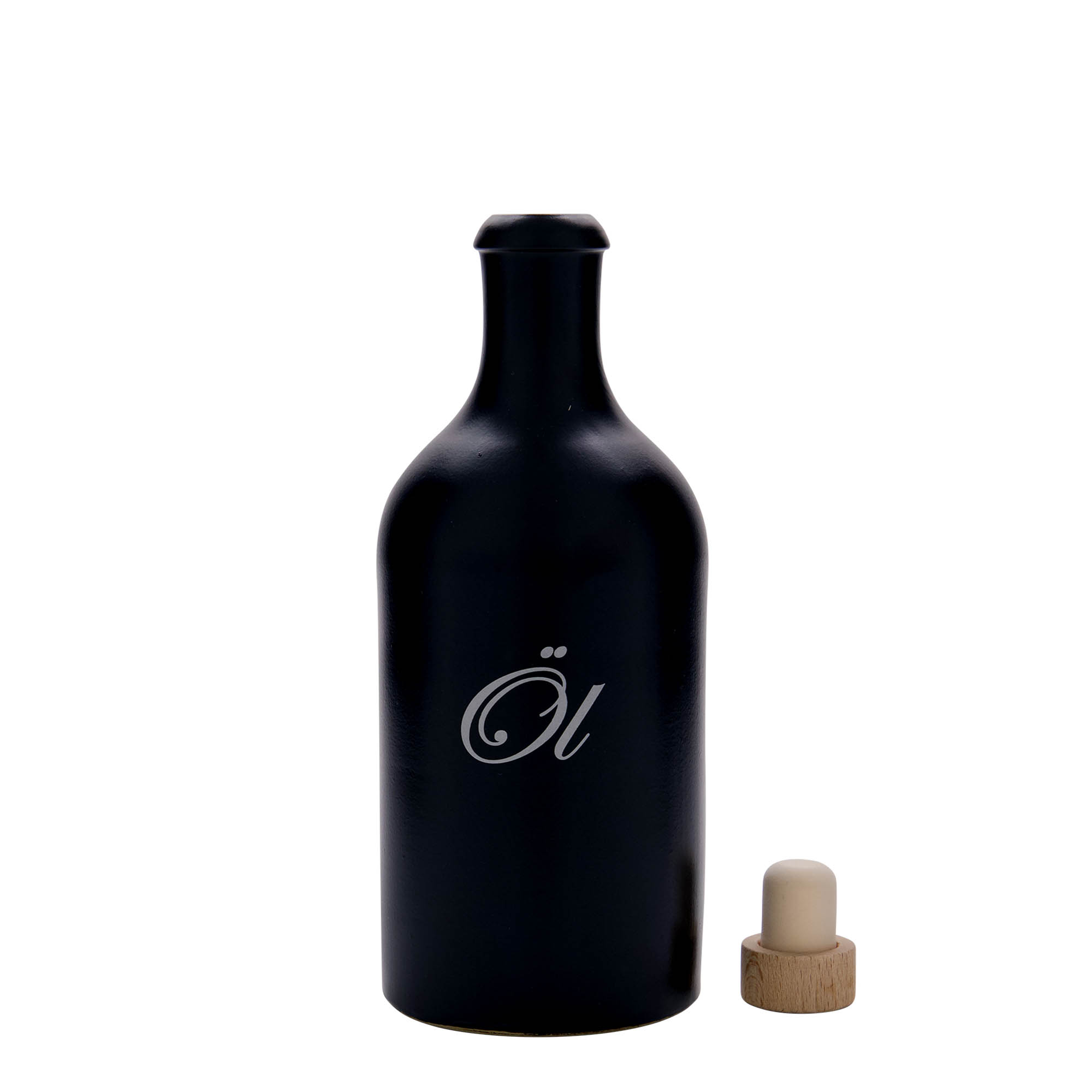 500 ml clay jug, motif: oil, stoneware, black, opening: cork