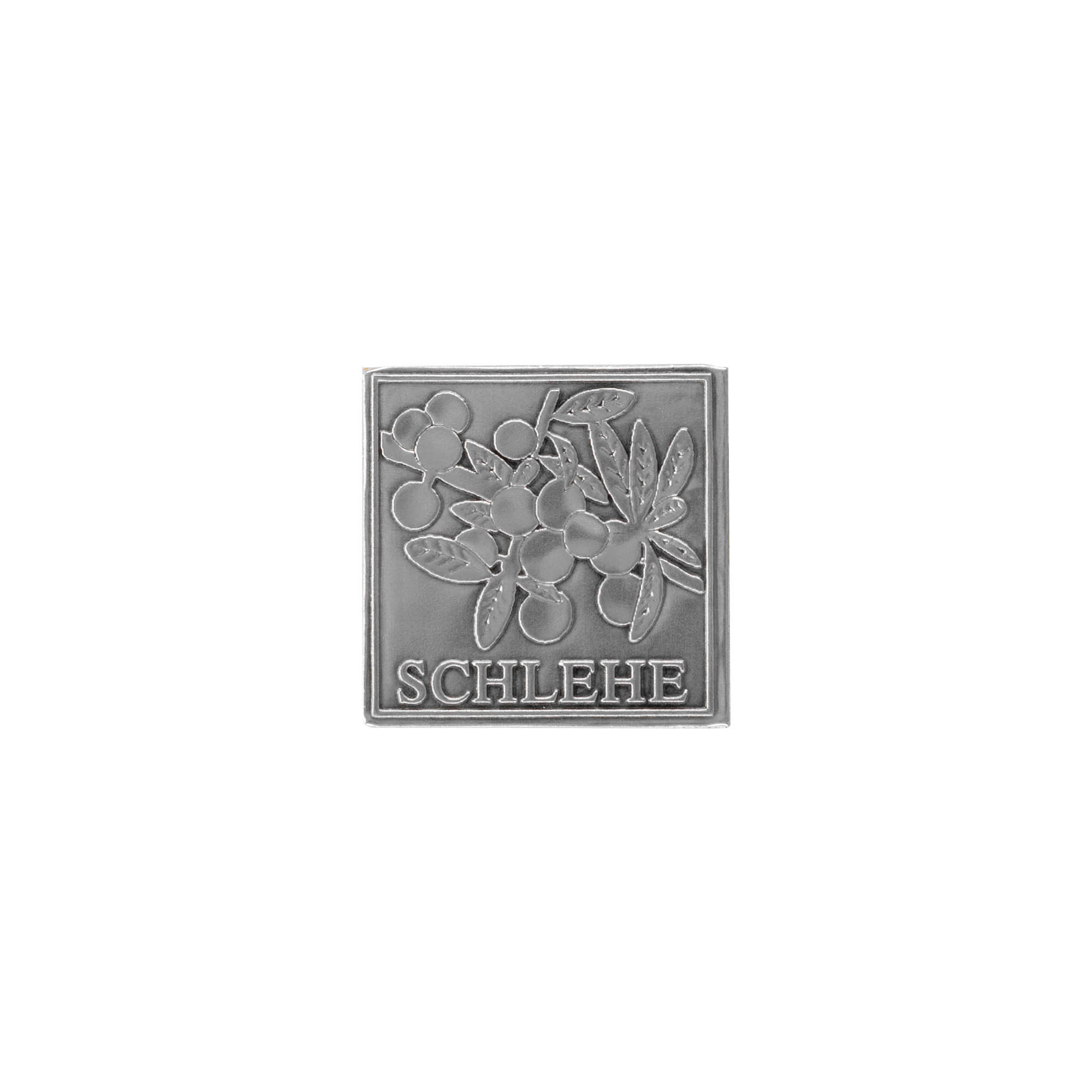 Tin label 'Sloe', square, metal, silver