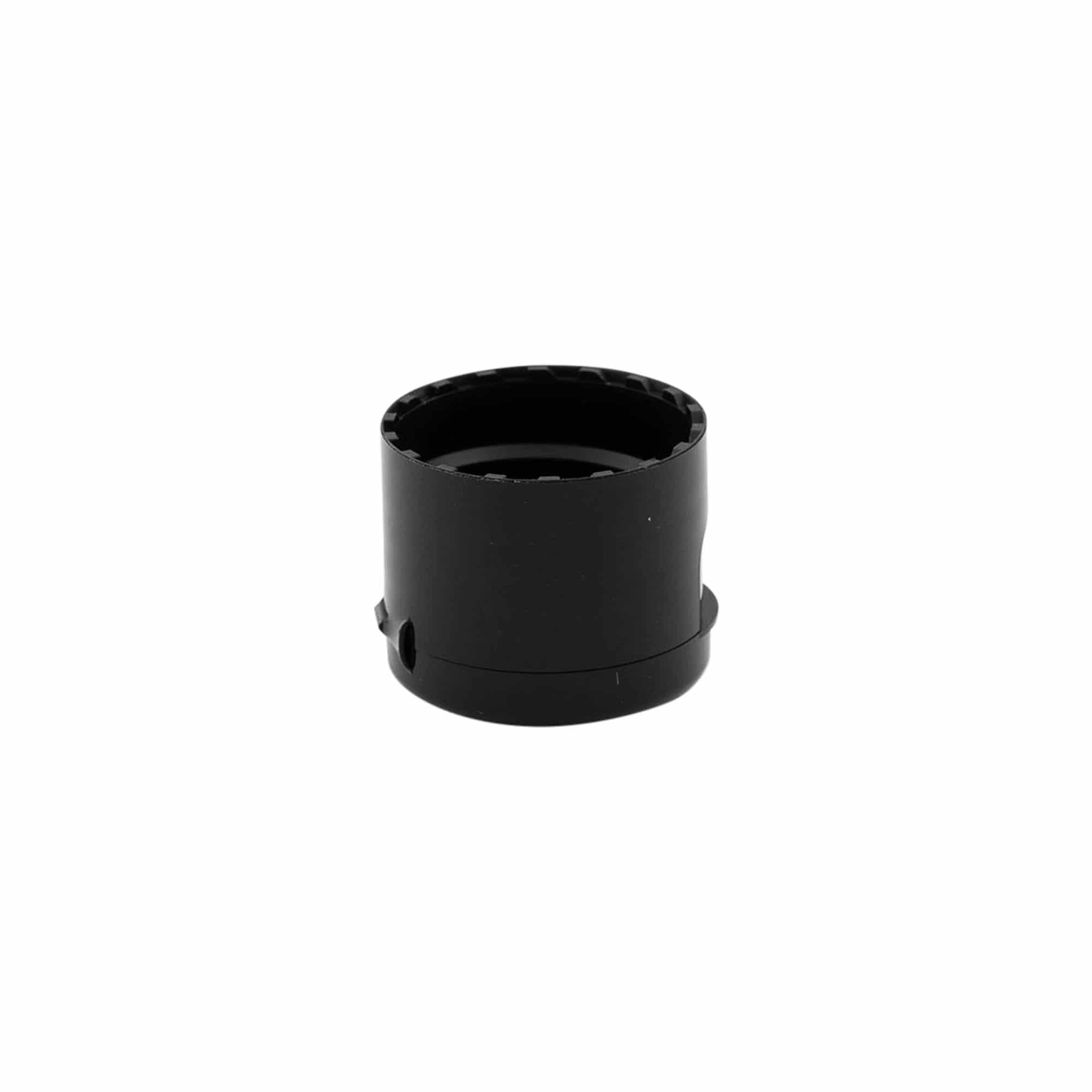 Screw cap with hinged flap, PP plastic, black, for opening: 24/410