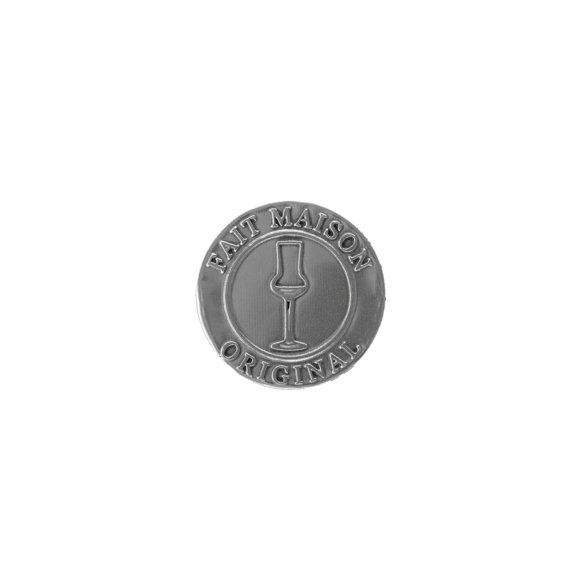 Tin label 'Fait Maison', round, metal, silver Tin label 'Fait Maison', round, metal, silver