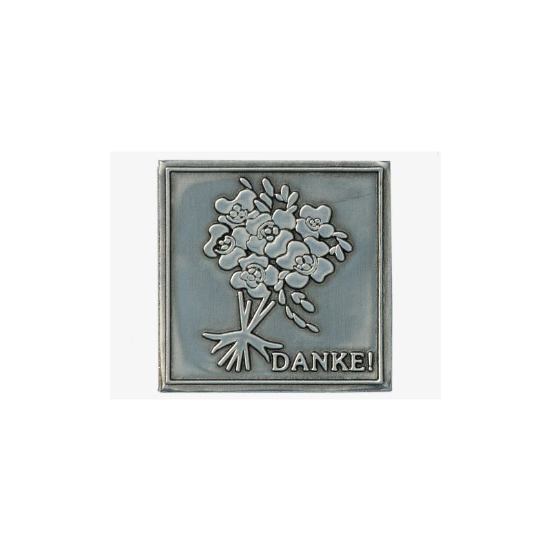 Tin label 'Thank you', square, metal, silver Tin label 'Thank you', square, metal, silver