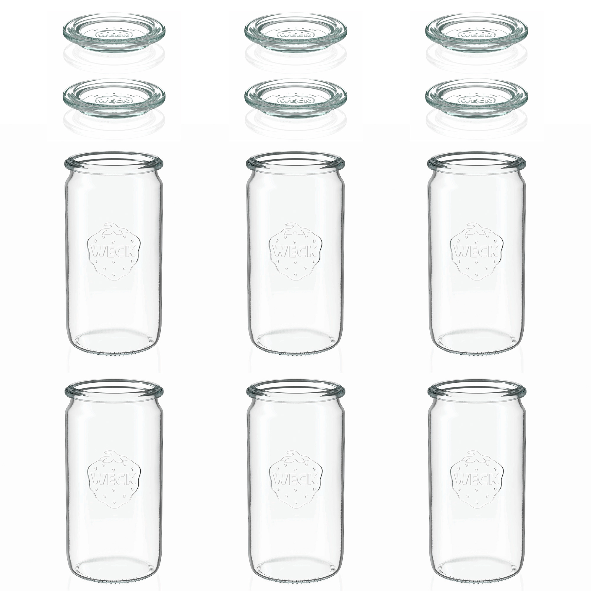 6x 340 ml WECK cylinder jar with glass lid RR 60