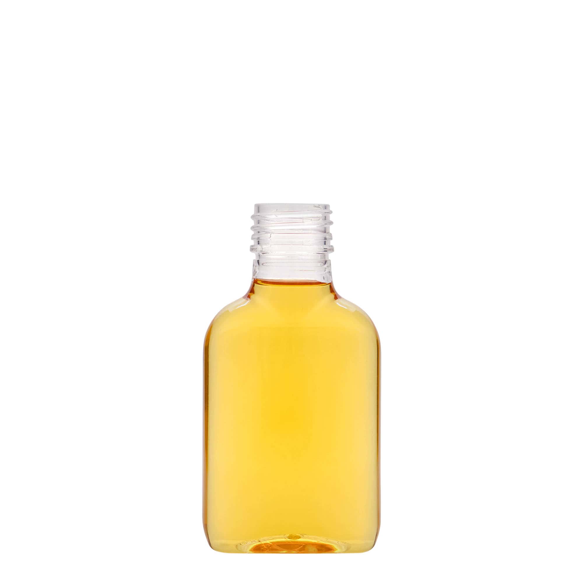100 ml pocket bottle, oval, PET plastic, opening: PP 28