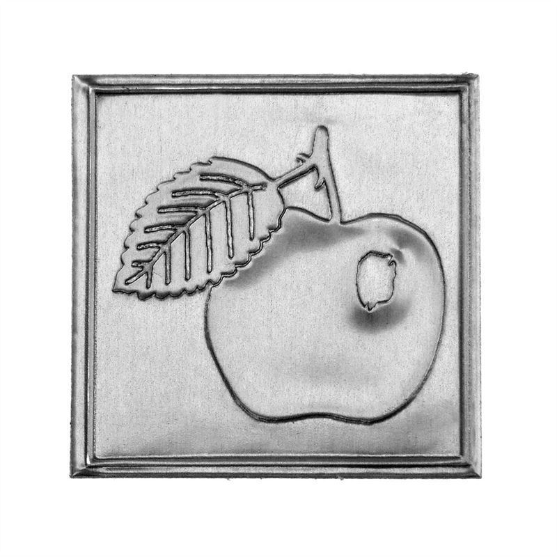 Tin label 'Apple', square, metal, silver