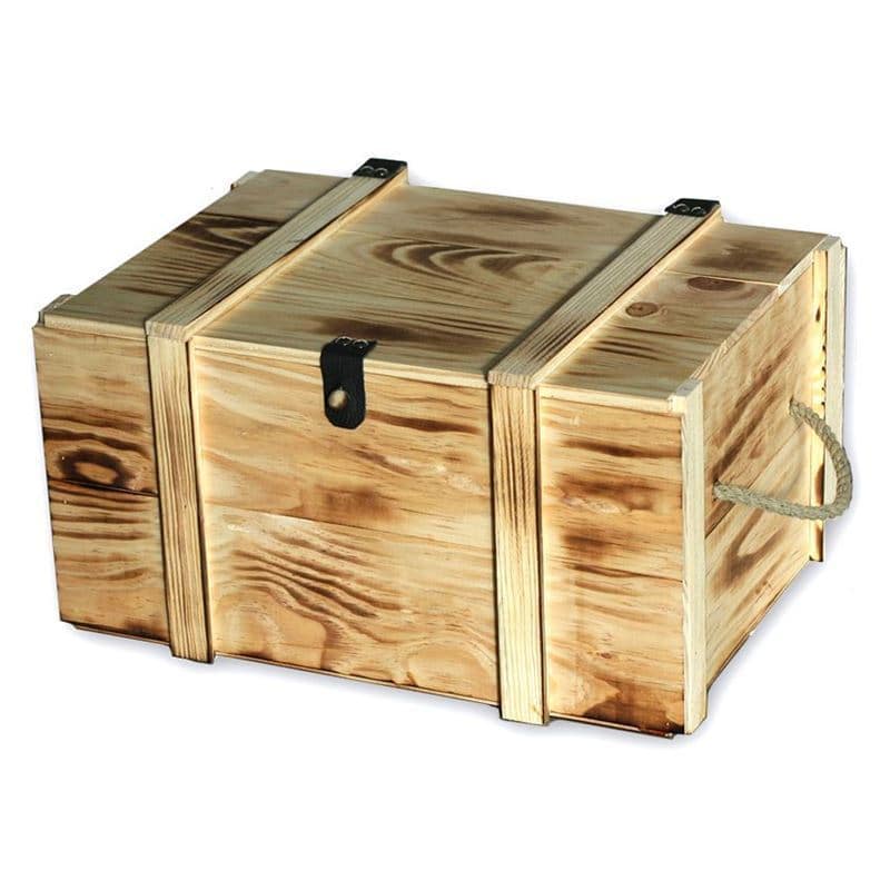 Wine crate for 6 bottles, rectangular, wood, beige
