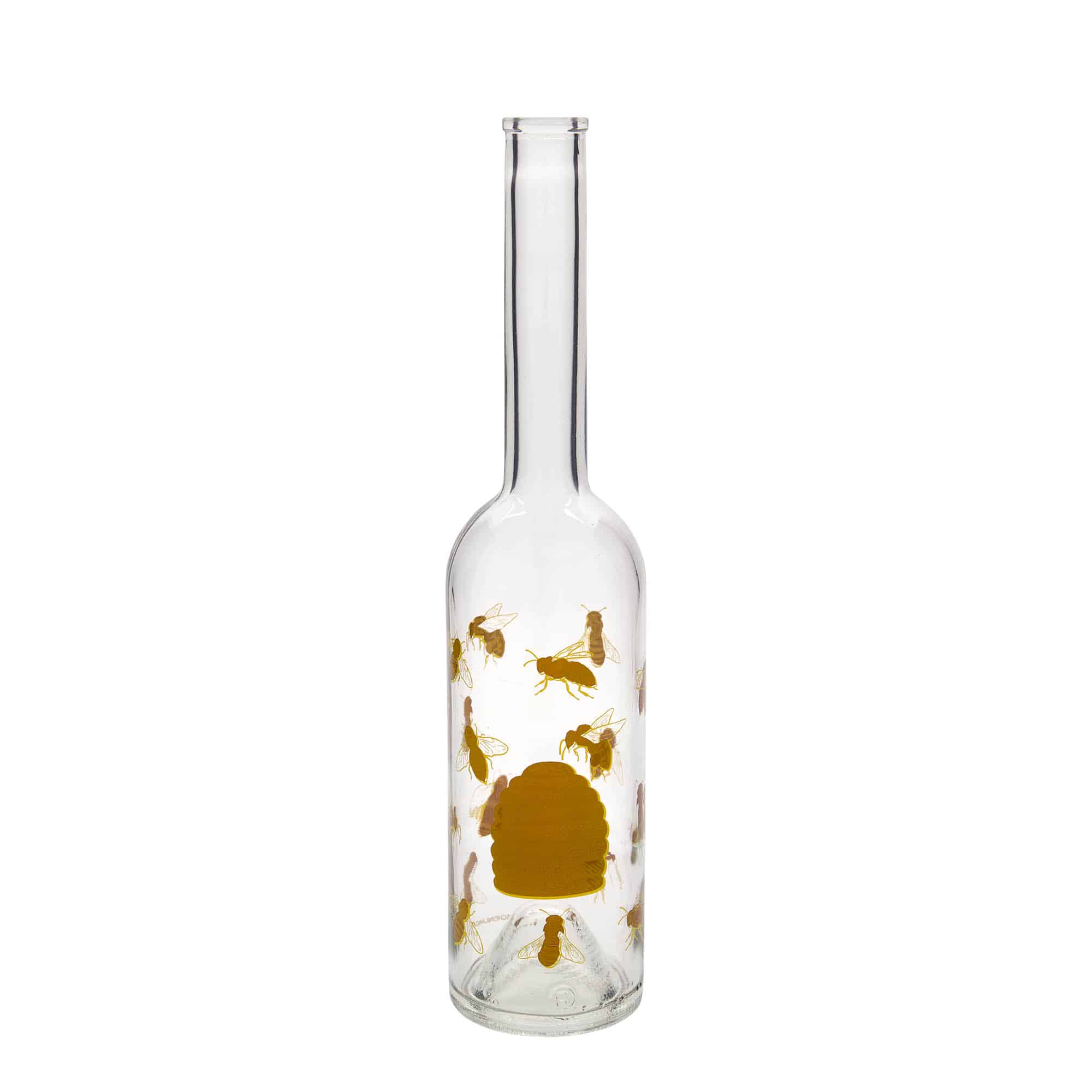 500 ml glass bottle 'Opera', print: bees, closure: cork