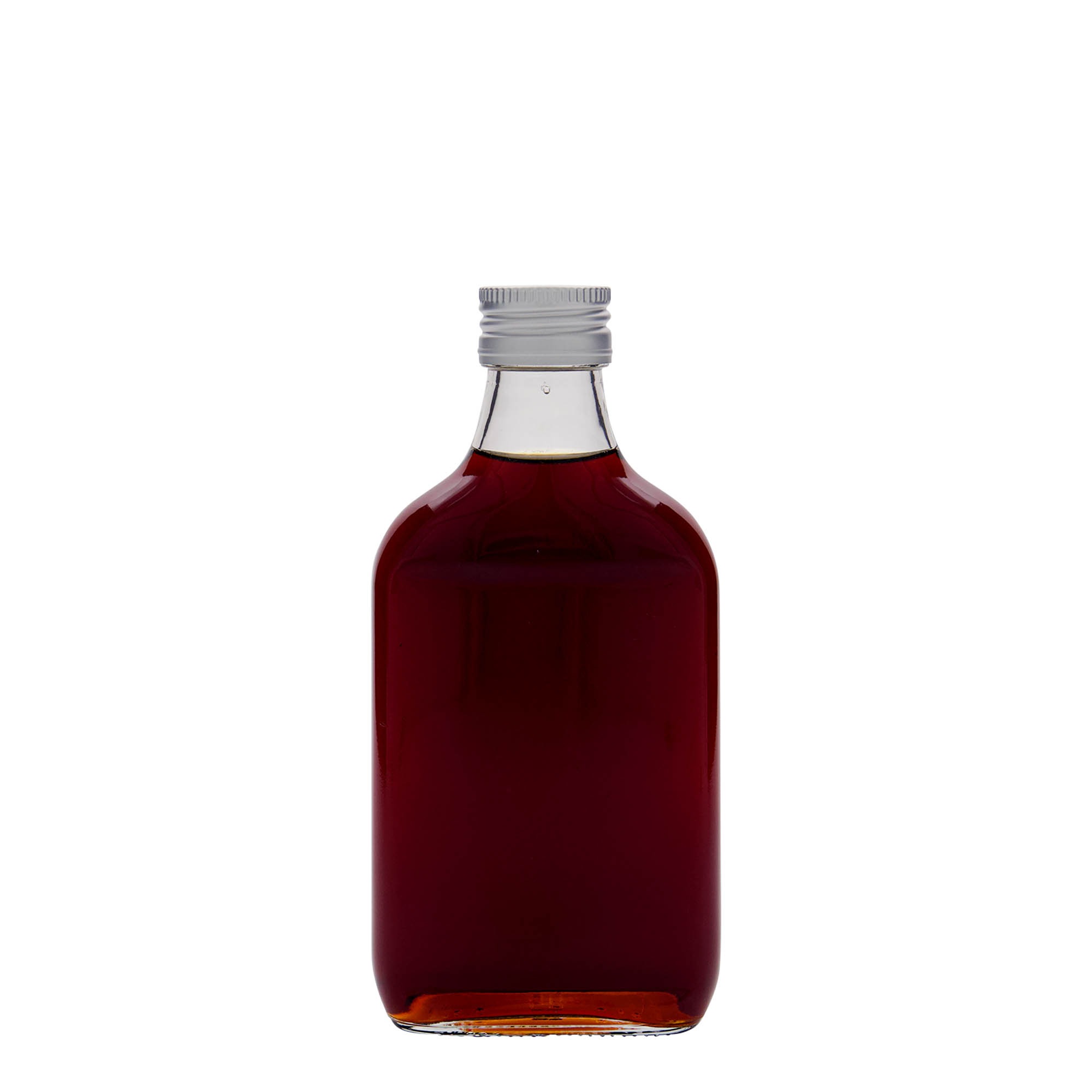 200 ml pocket flask bottle, rectangular, glass, closure: PP 28
