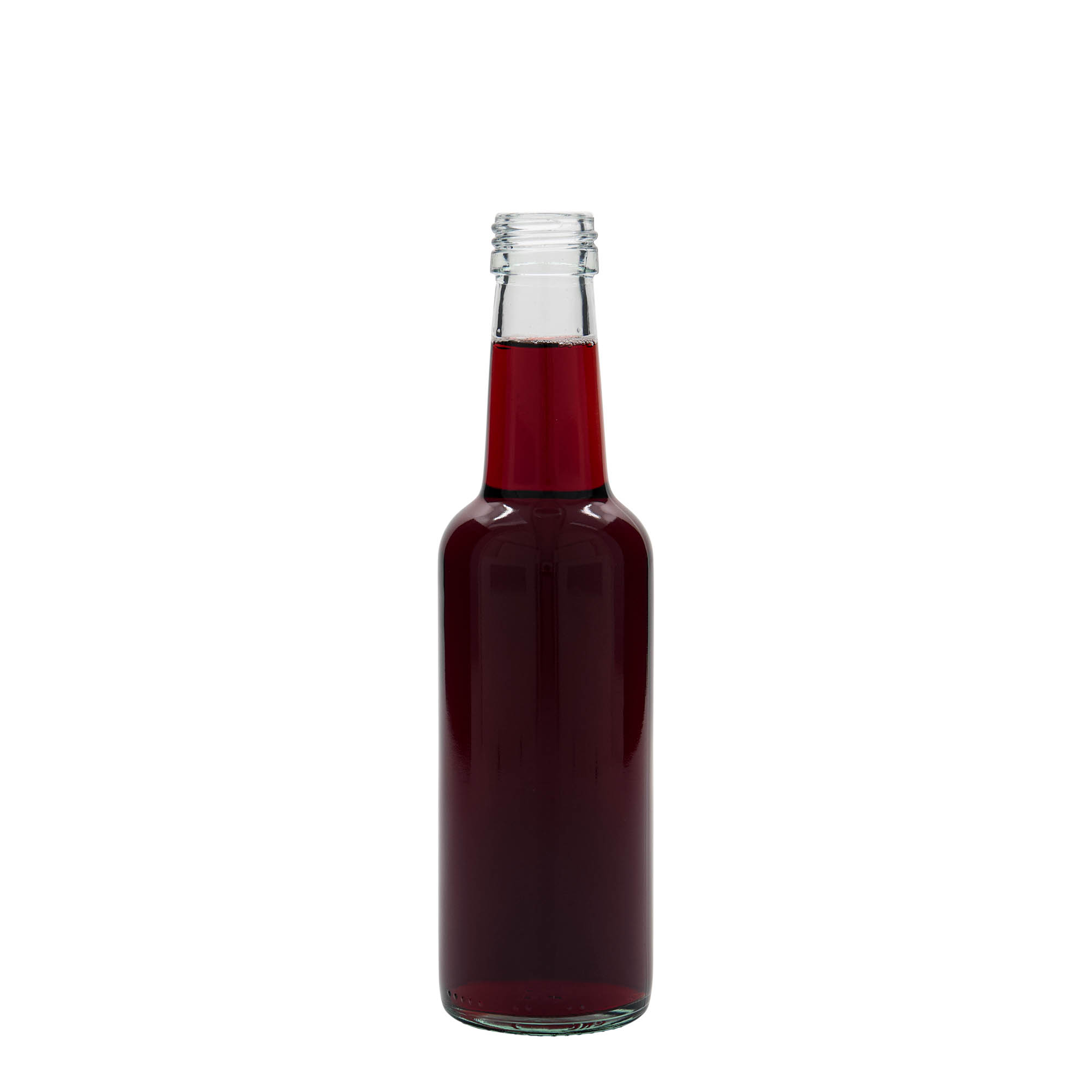 250 ml glass bottle, straight neck, opening: PP 28 250 ml glass bottle, straight neck, opening: PP 28