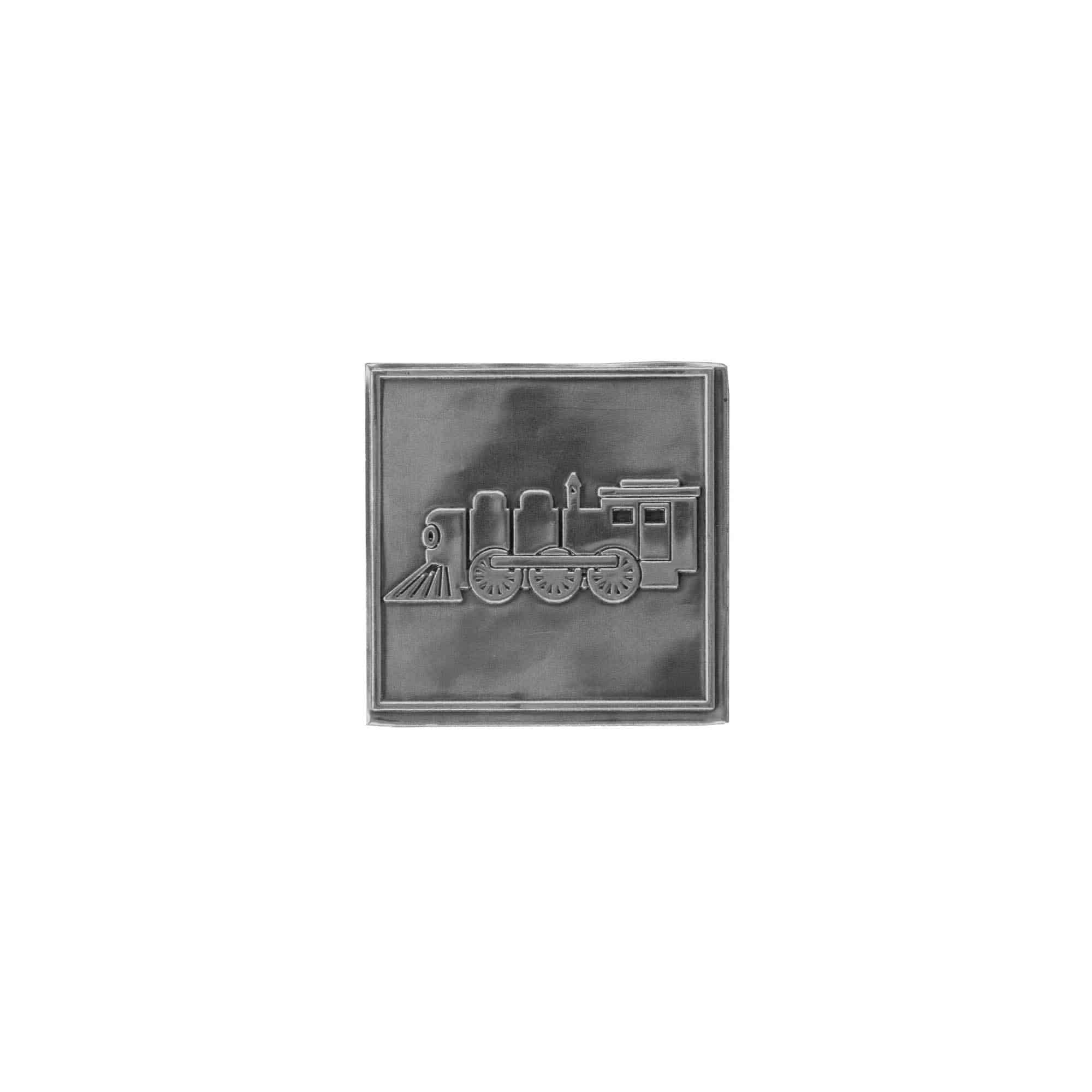 Tin label ‘Locomotive’, square, metal, silver