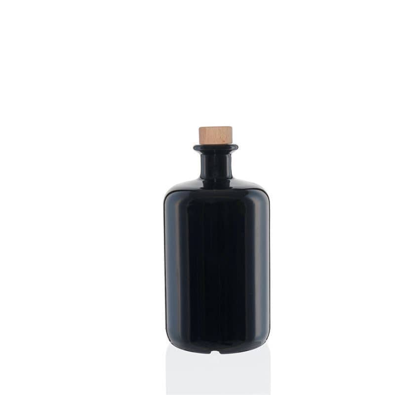 700 ml glass apothecary bottle, black, closure: cork