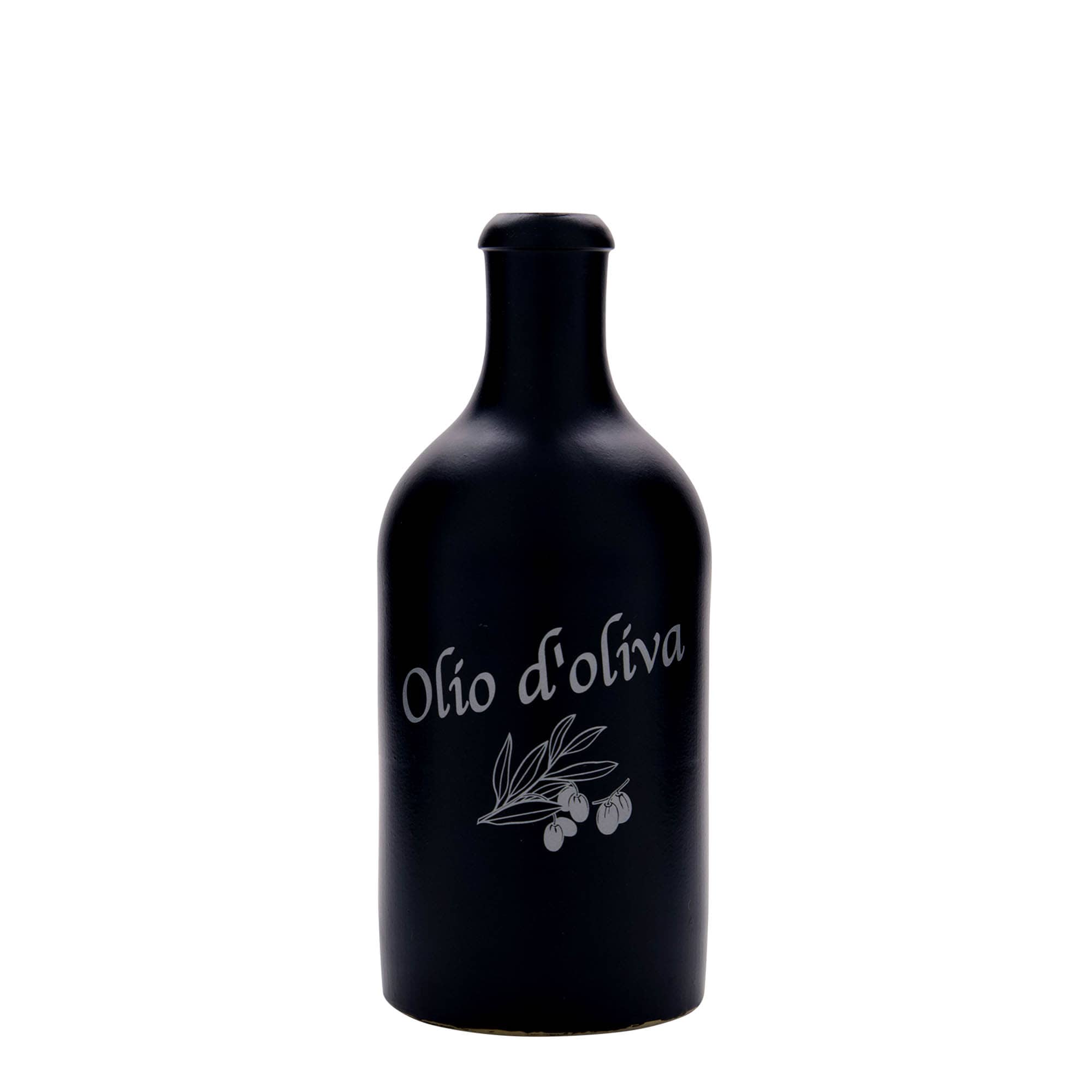 500 ml clay jug, motif: Olio d'Oliva, stoneware, black, mouth: cork